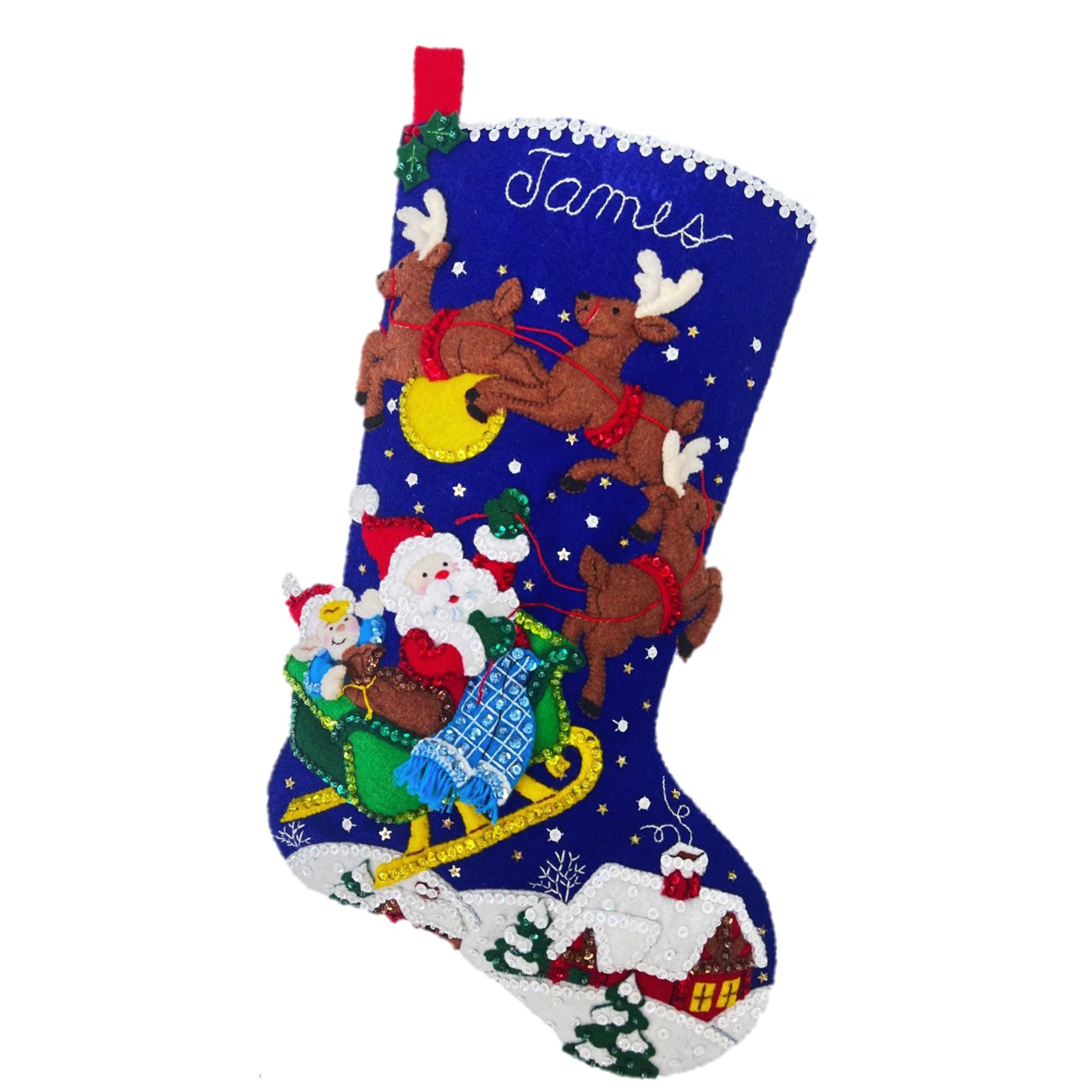 Santas Surprises Felt Appliqué Christmas Stocking Kit 82729 Sleigh Toys Gifts