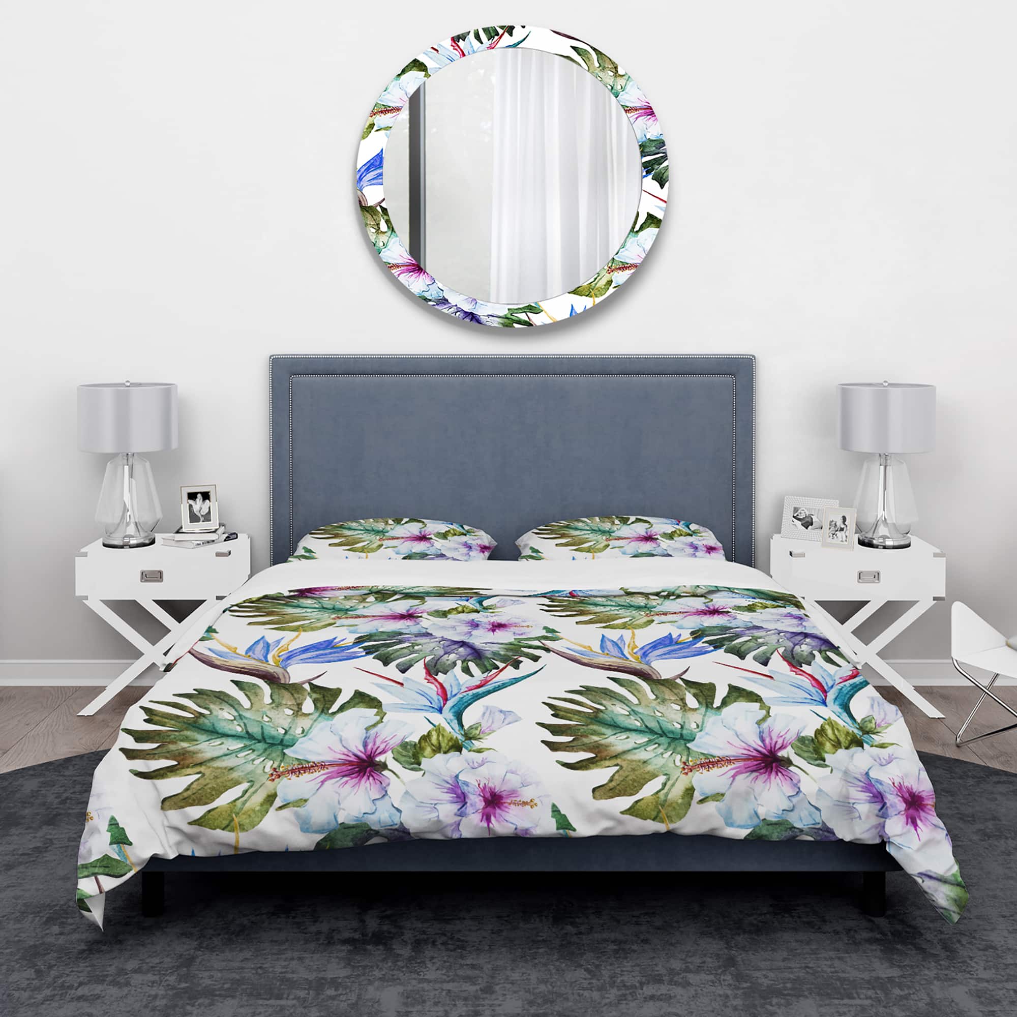 Designart &#x27;Watercolor Hibiscus Patterns&#x27; Tropical Bedding Set - Duvet Cover &#x26; Shams
