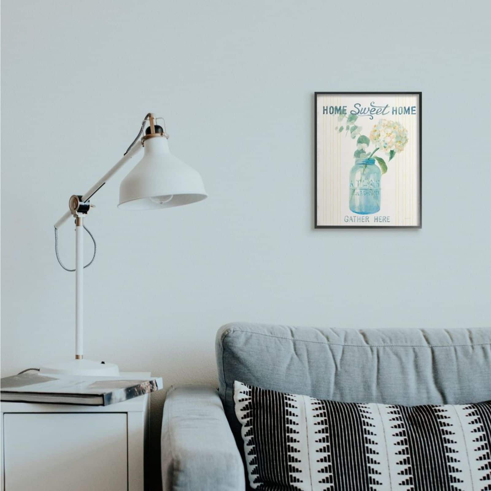 Stupell Industries Home Sweet Home Bouquet in Blue Jar Black Framed Wall Art