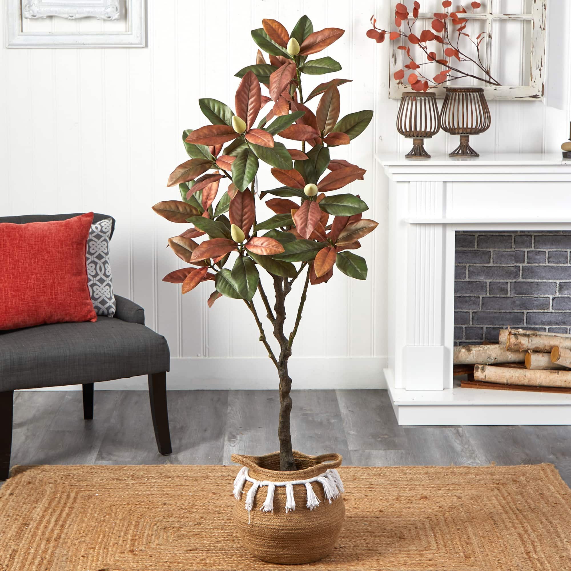 5ft. Artificial Fall Magnolia Tree with Basket