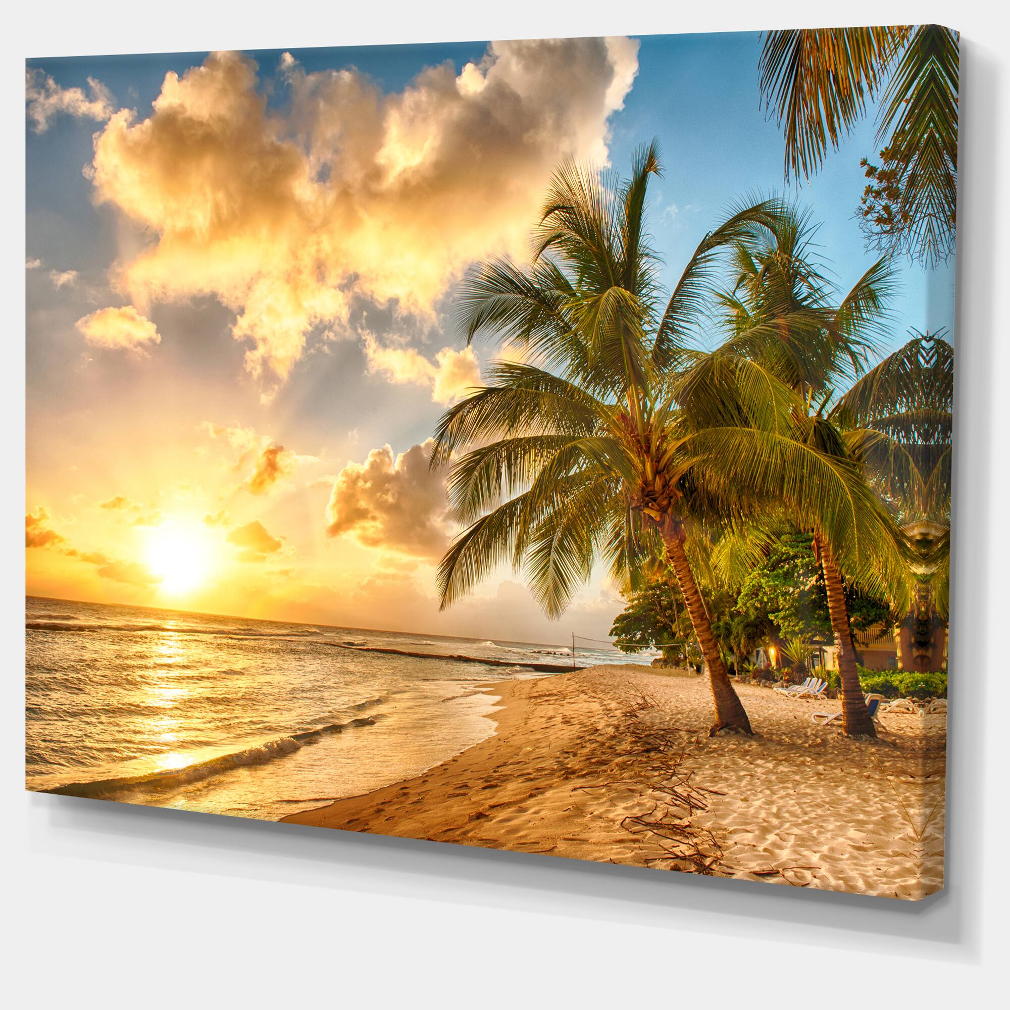 Designart - Gorgeous Beach of Island Barbados - Modern Seascape Canvas Artwork