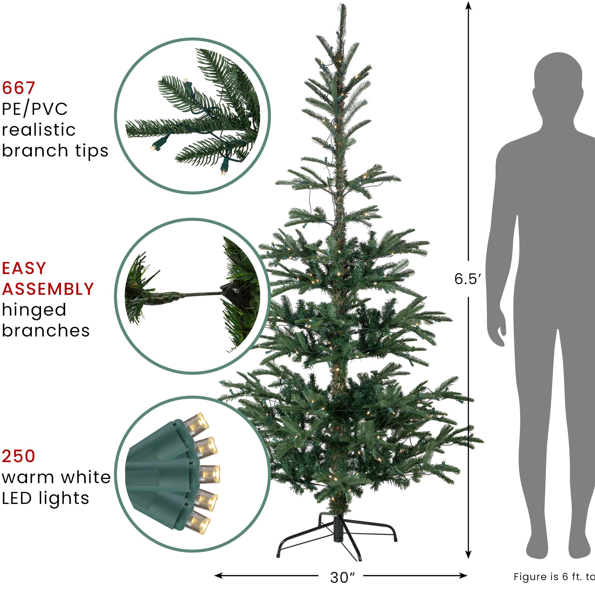 6.5ft. Pre-Lit Nordmann Fir Artificial Christmas Tree, Warm White LED Lights