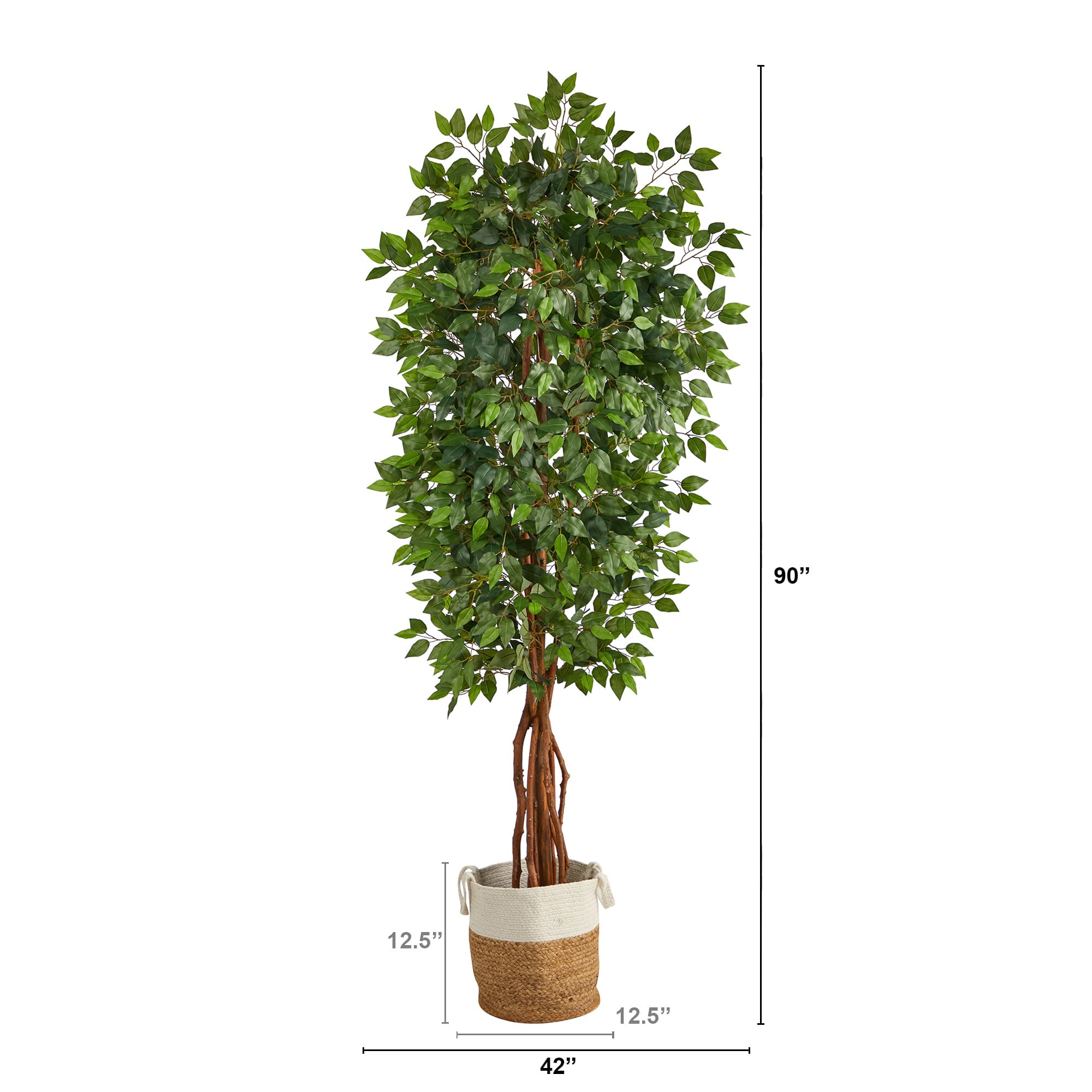 7.5ft. Artificial Deluxe Ficus Tree with Handmade Jute &#x26; Cotton Basket