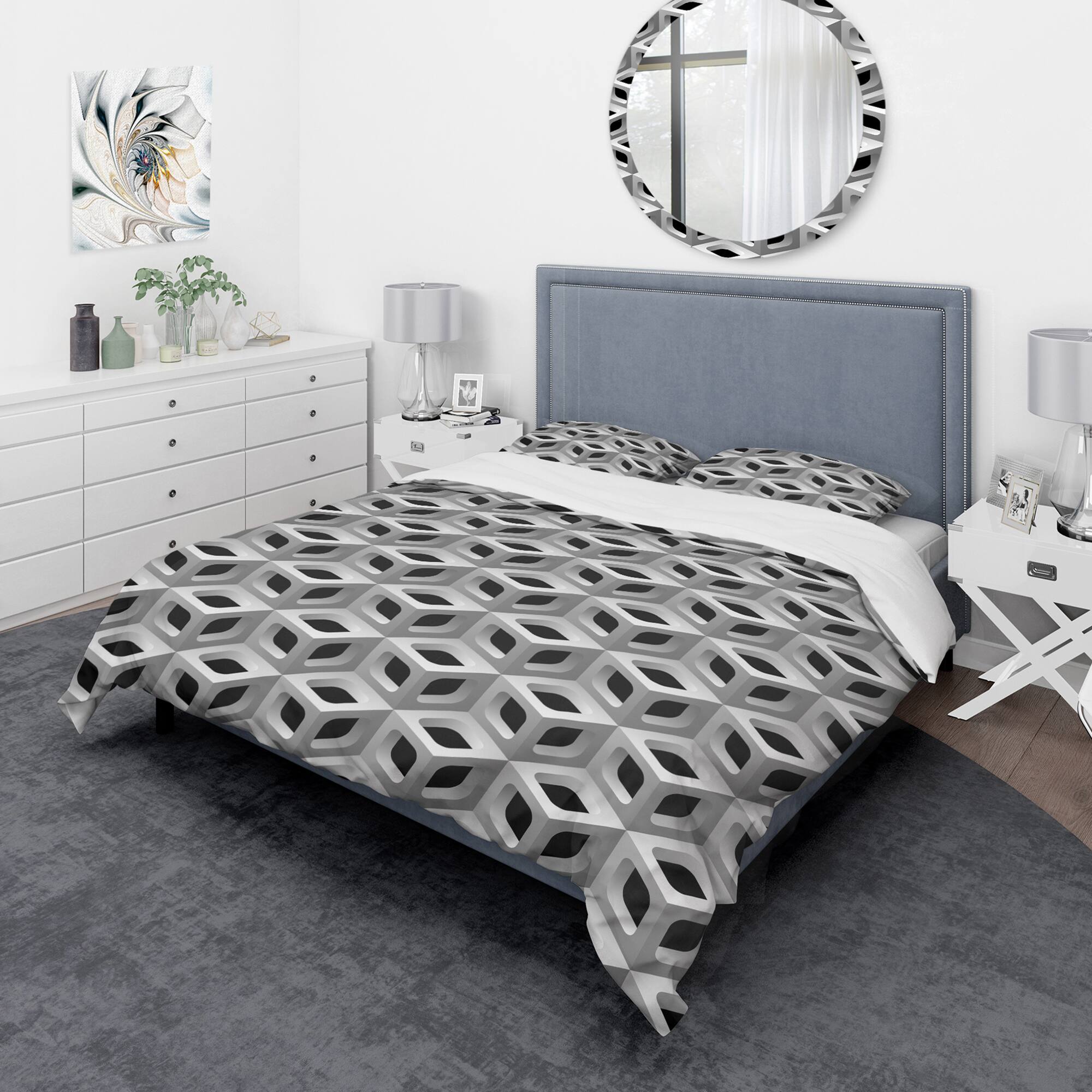 Designart '3D Lattice Pattern' Scandinavian Bedding Set - Duvet Cover & Shams