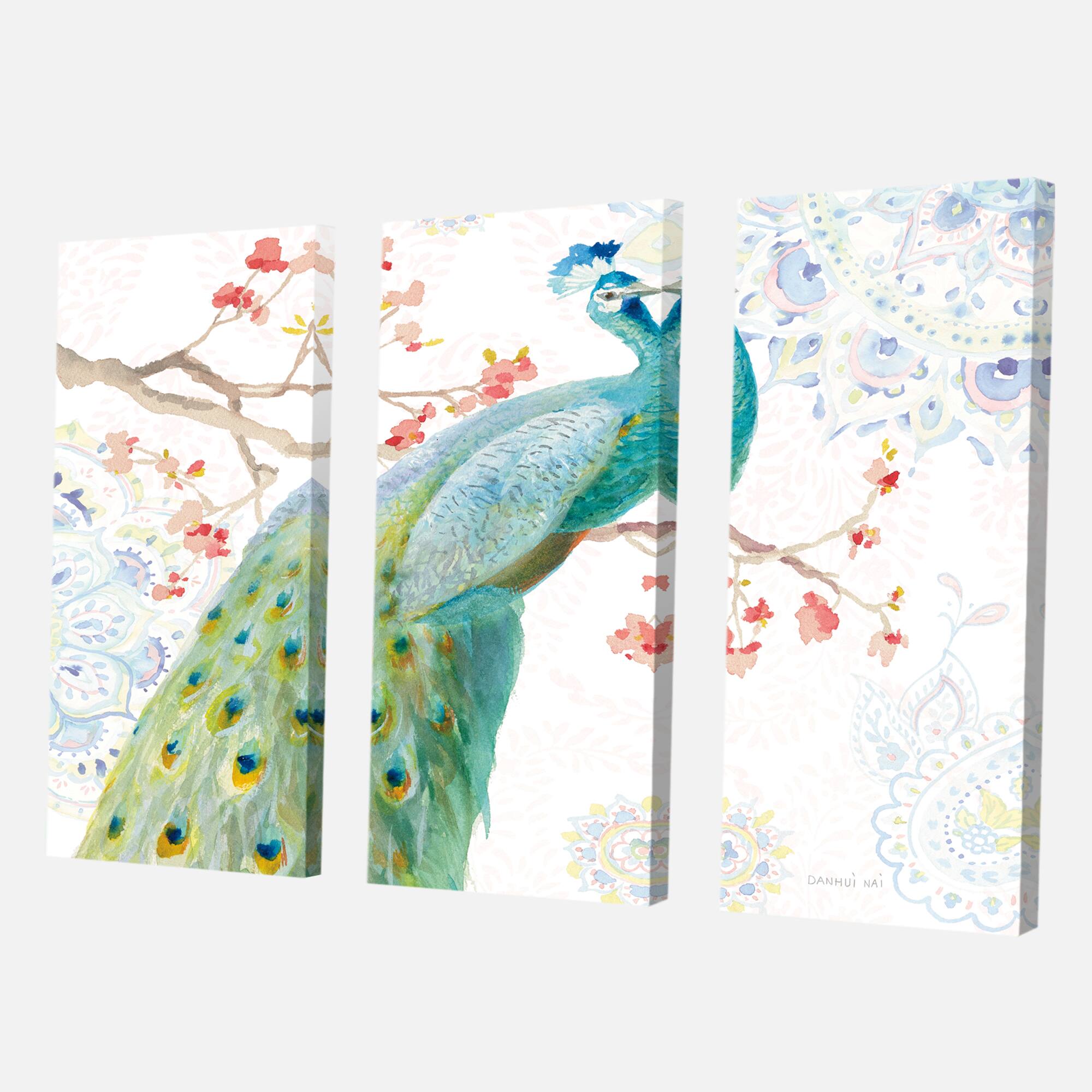 Designart - peacocks Watercolor I - Traditional Canvas Artwork