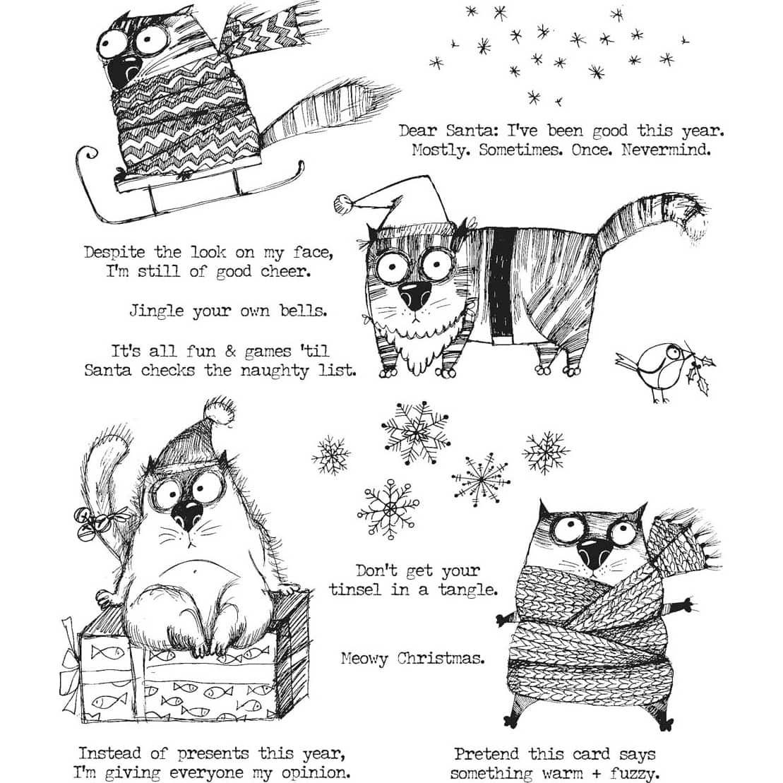 Stampers Anonymous Tim Holtz&#xAE; Snarky Cat Christmas Cling Stamps