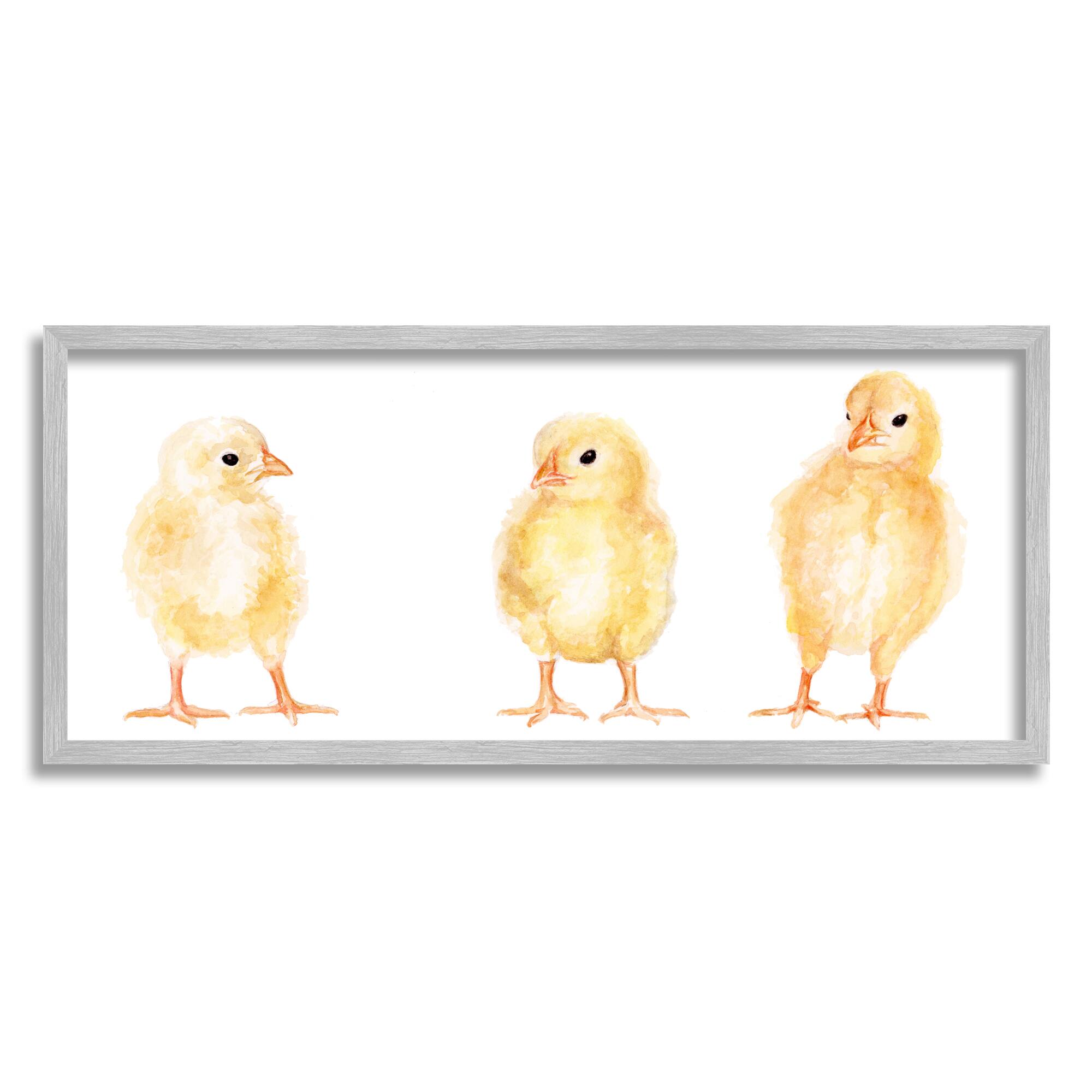 Stupell Industries Baby Chick Trio Watercolor Portrait Kids' Wild Animals Framed Wall Art