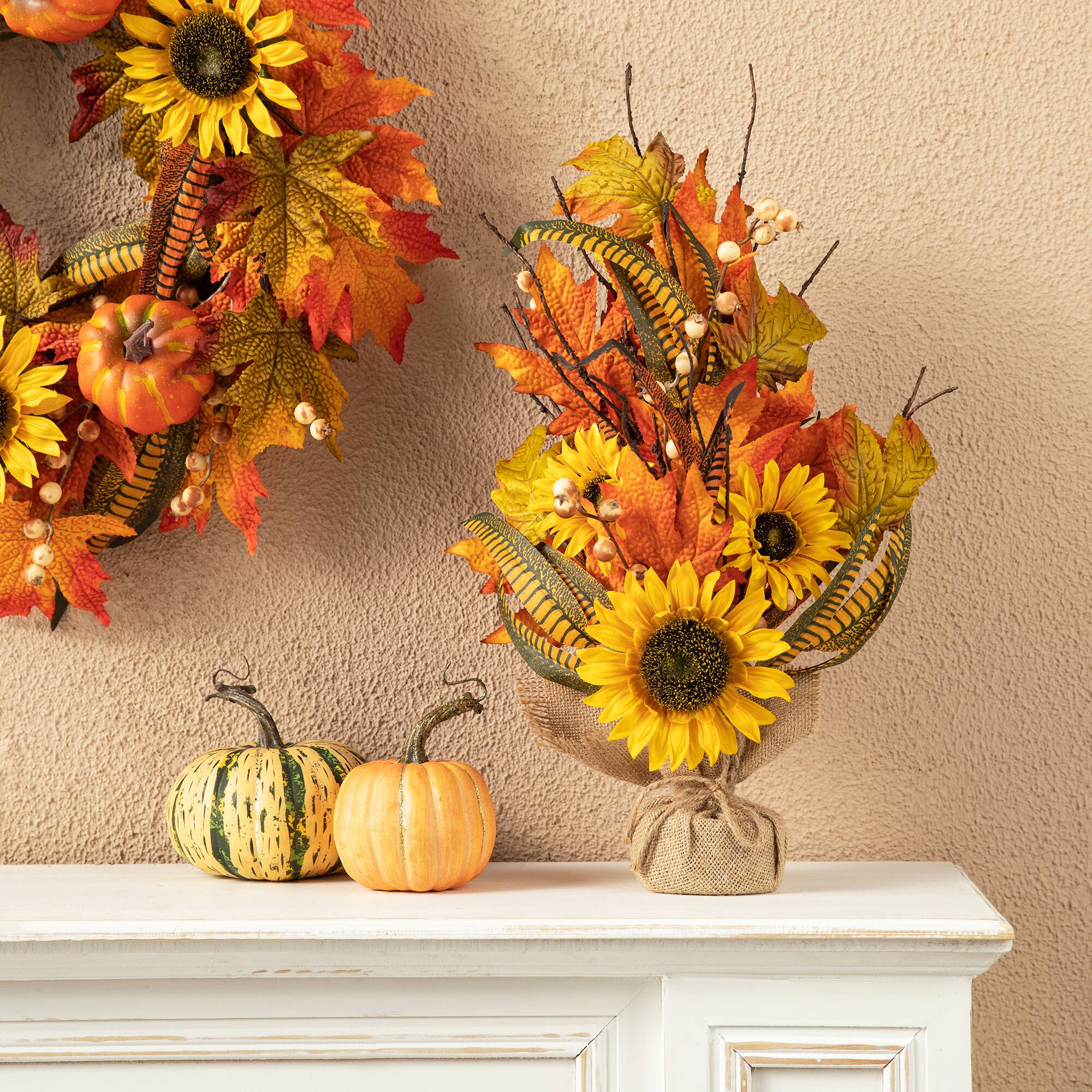 Glitzhome® 21" Fall Sunflower Leaf Table Tree