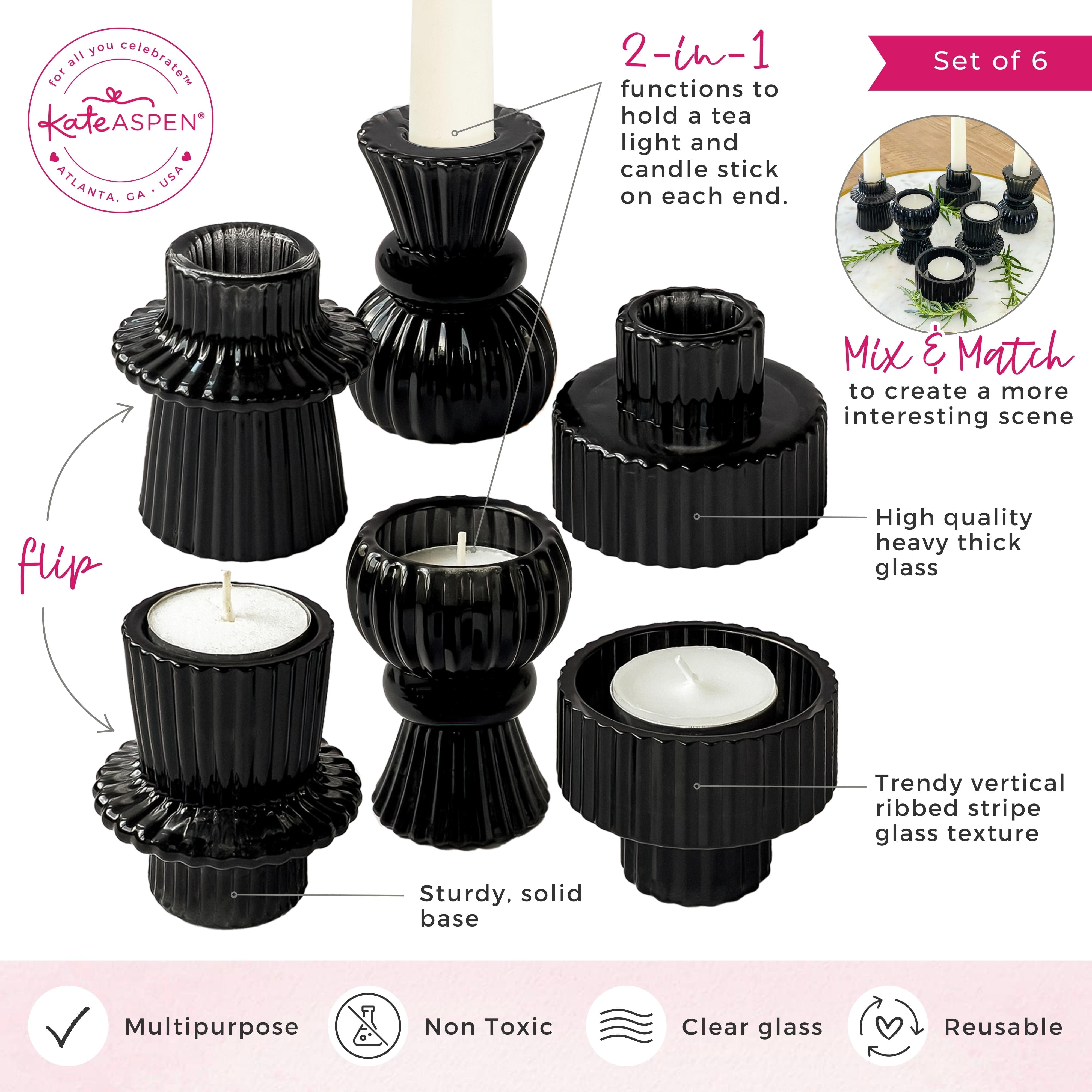 Kate Aspen® Assorted Vintage Ribbed Black Glass Candlestick Candle Holder Set