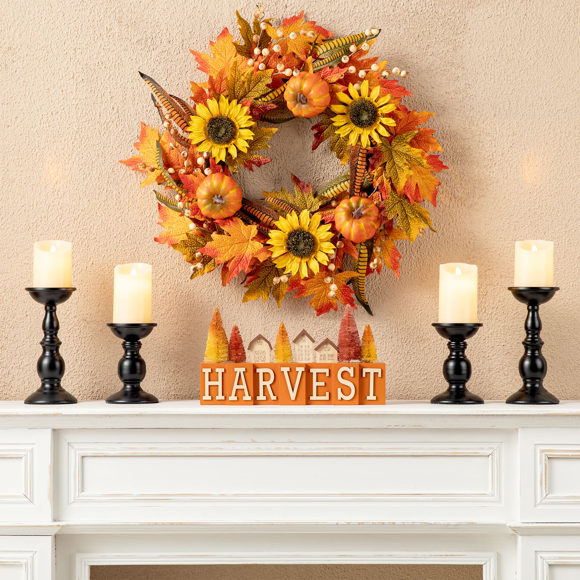 Glitzhome® 14" Harvest Wooden House and Brush Trees Table Décor