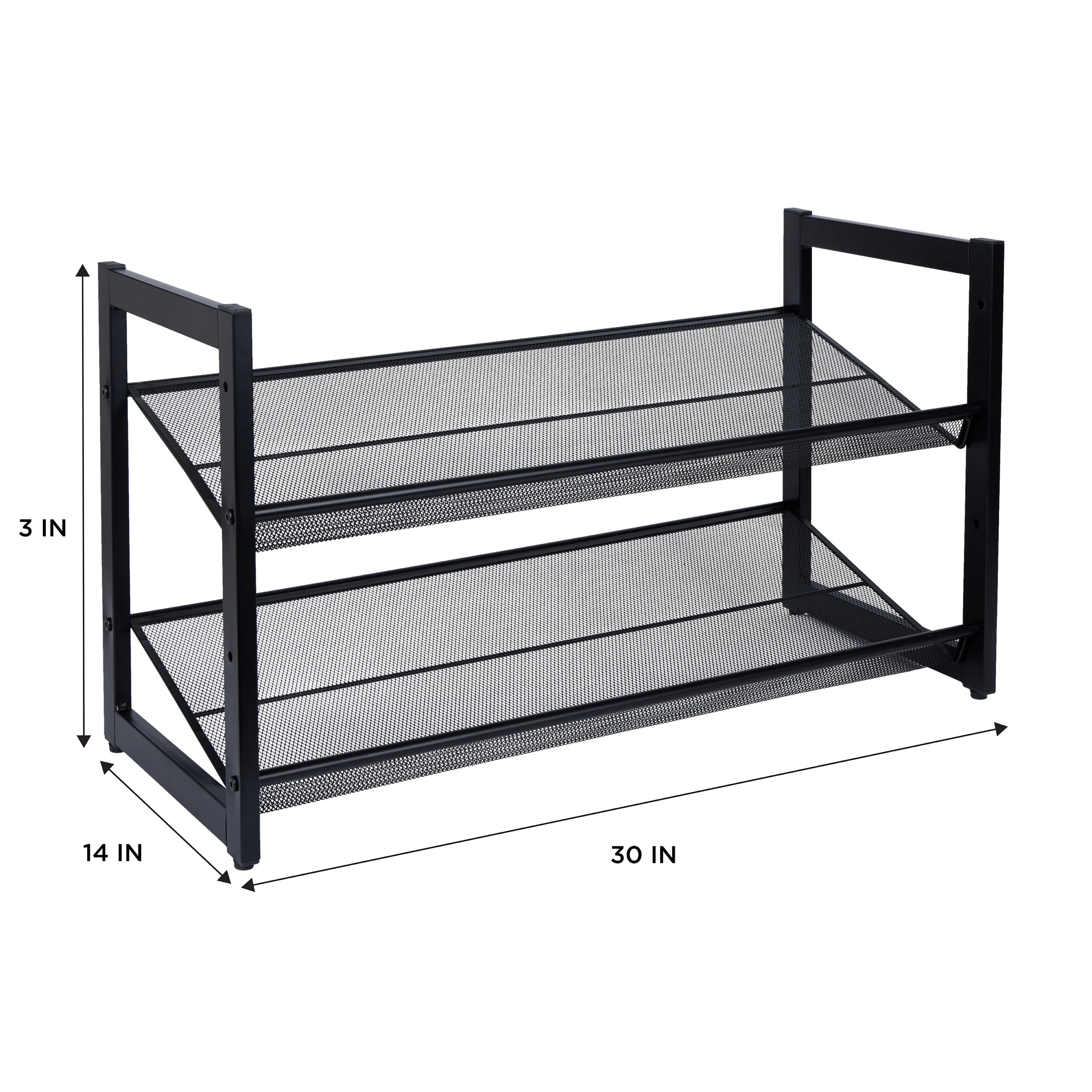 Organize It All 30" Black 2 Tier Adjustable Mesh Shoe Rack
