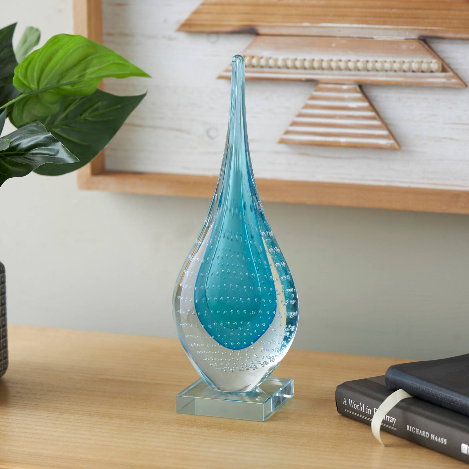 13" Blue Glass Abstract Teardrop Sculpture