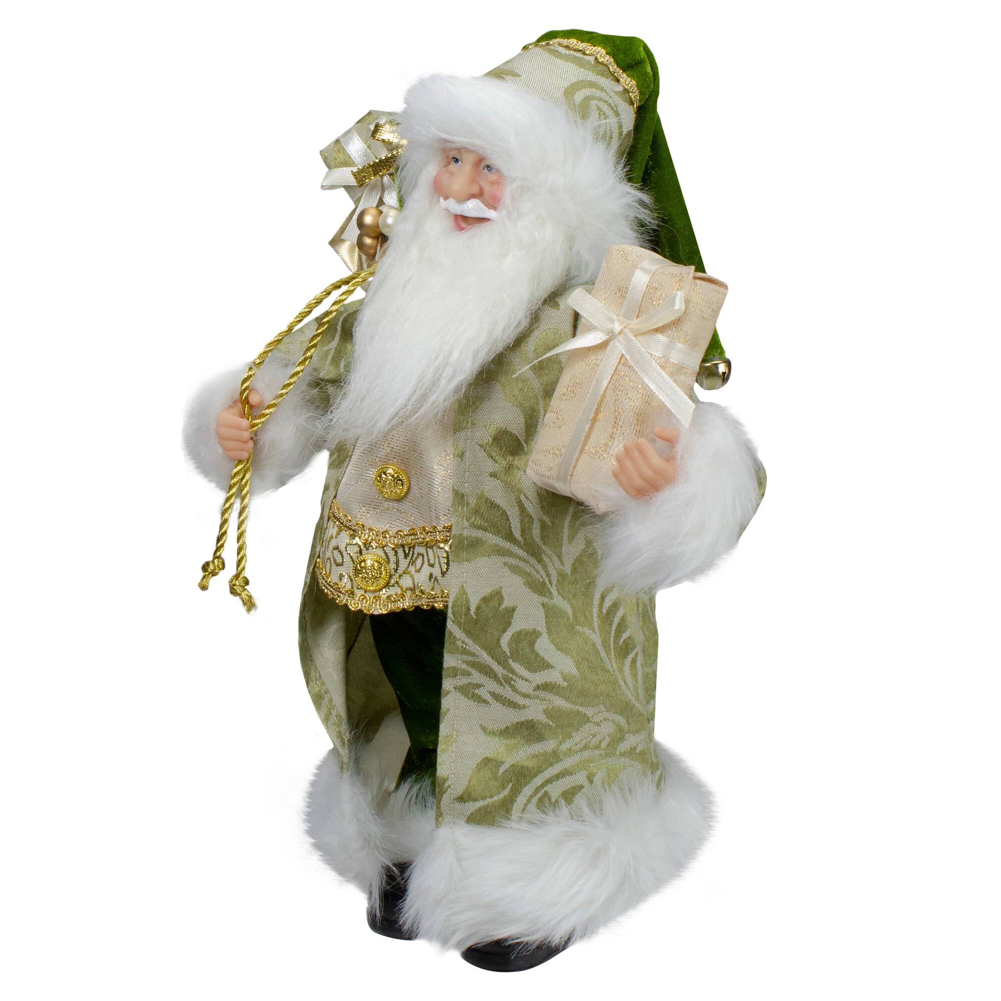 12" St. Patrick's Irish Standing Santa Claus Christmas Figure with Teddy Bear and Gift Bag