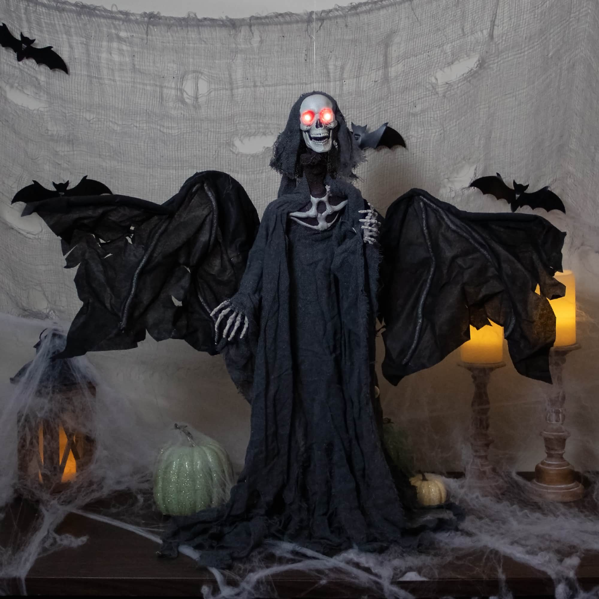 50&#x22; LED Lighted &#x26; Animated Winged Grim Reaper Halloween Decoration