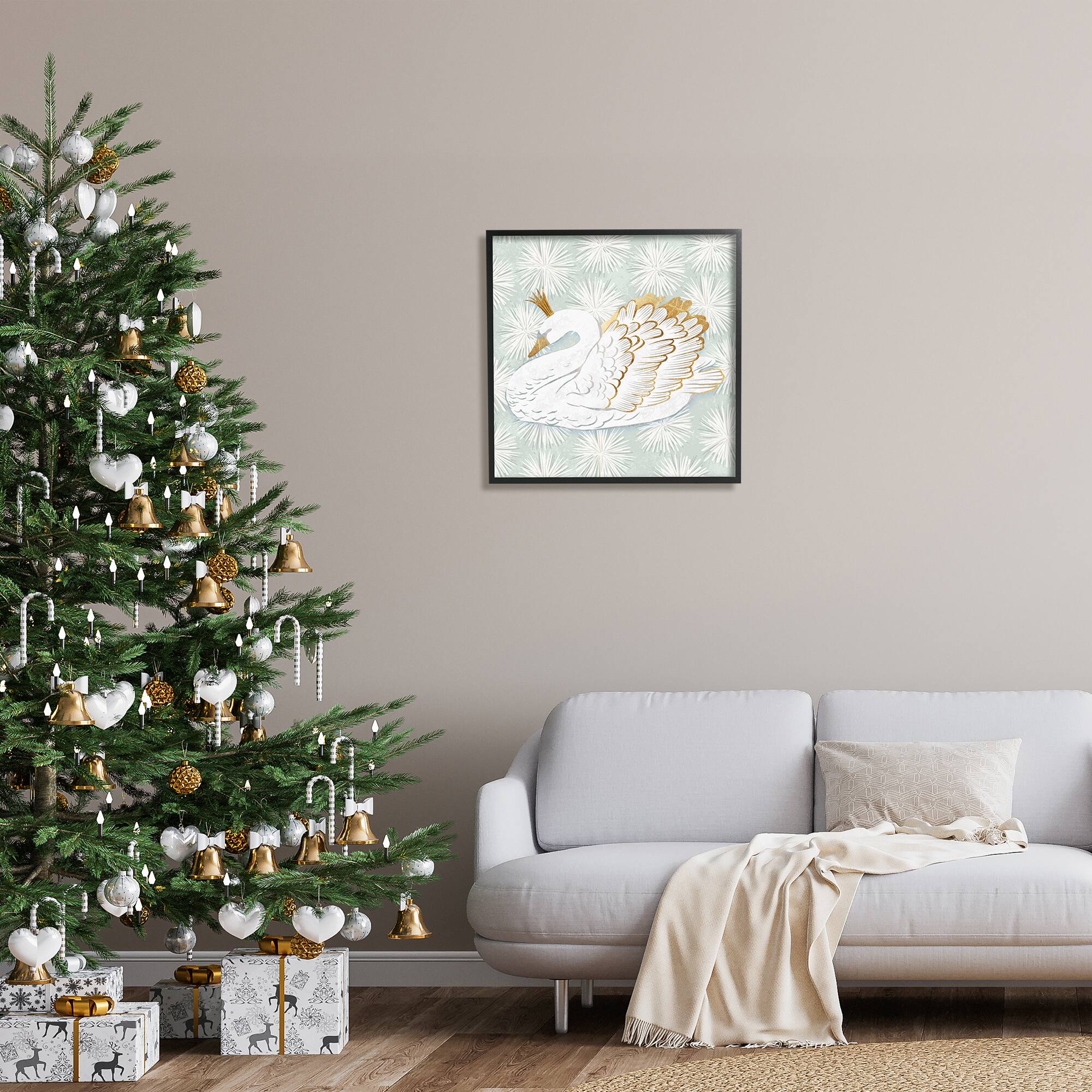 Stupell Industries Winter Holiday Swan Pattern Framed Giclee Art