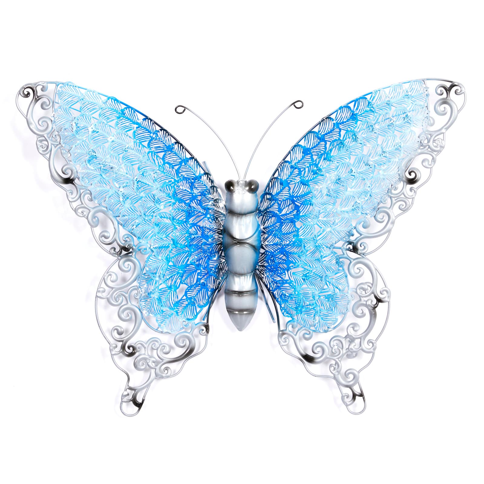 Silver & Blue Butterfly Eclectic Metal Wall Decor
