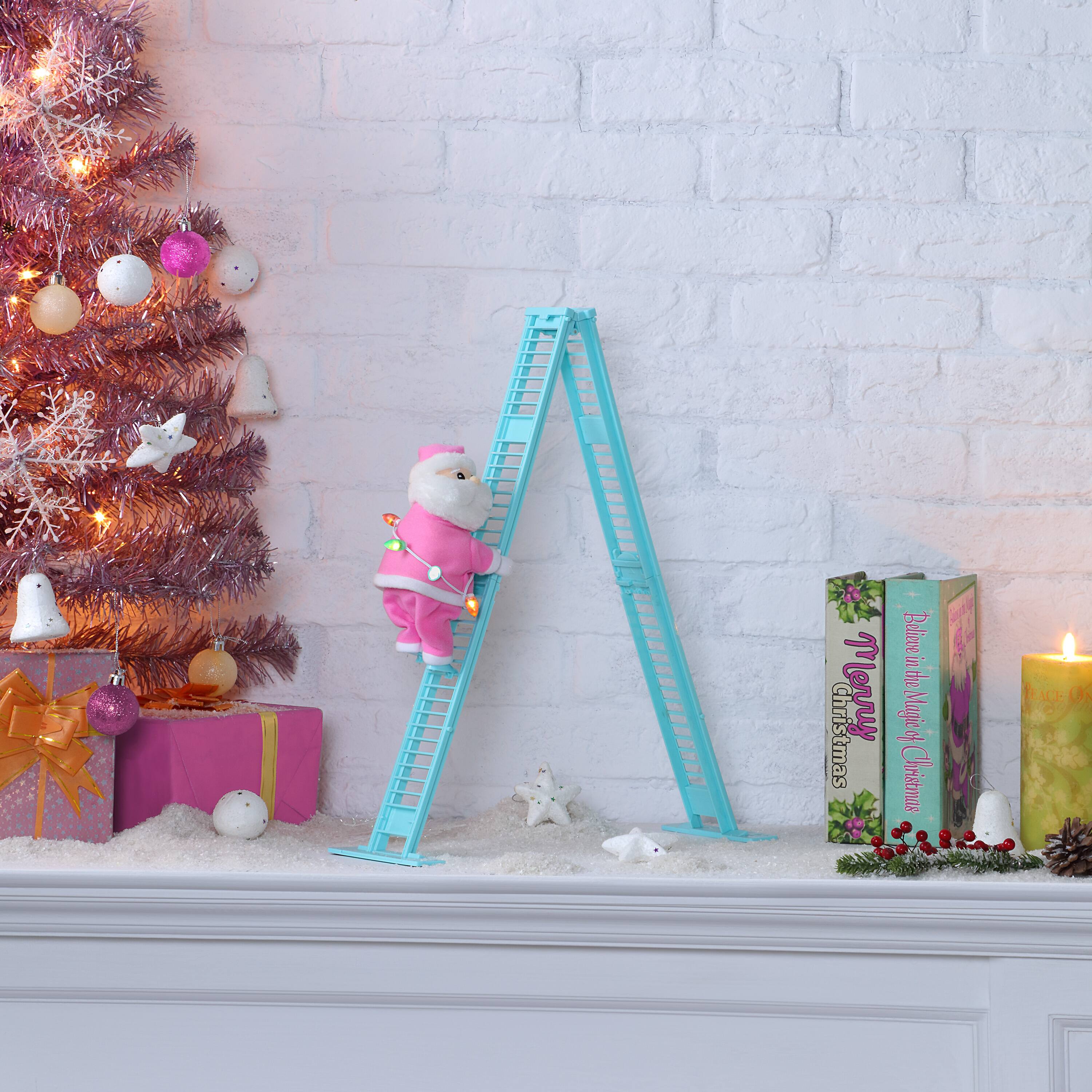 17&#x22; Animated Tabletop Pastel Climbing Santa