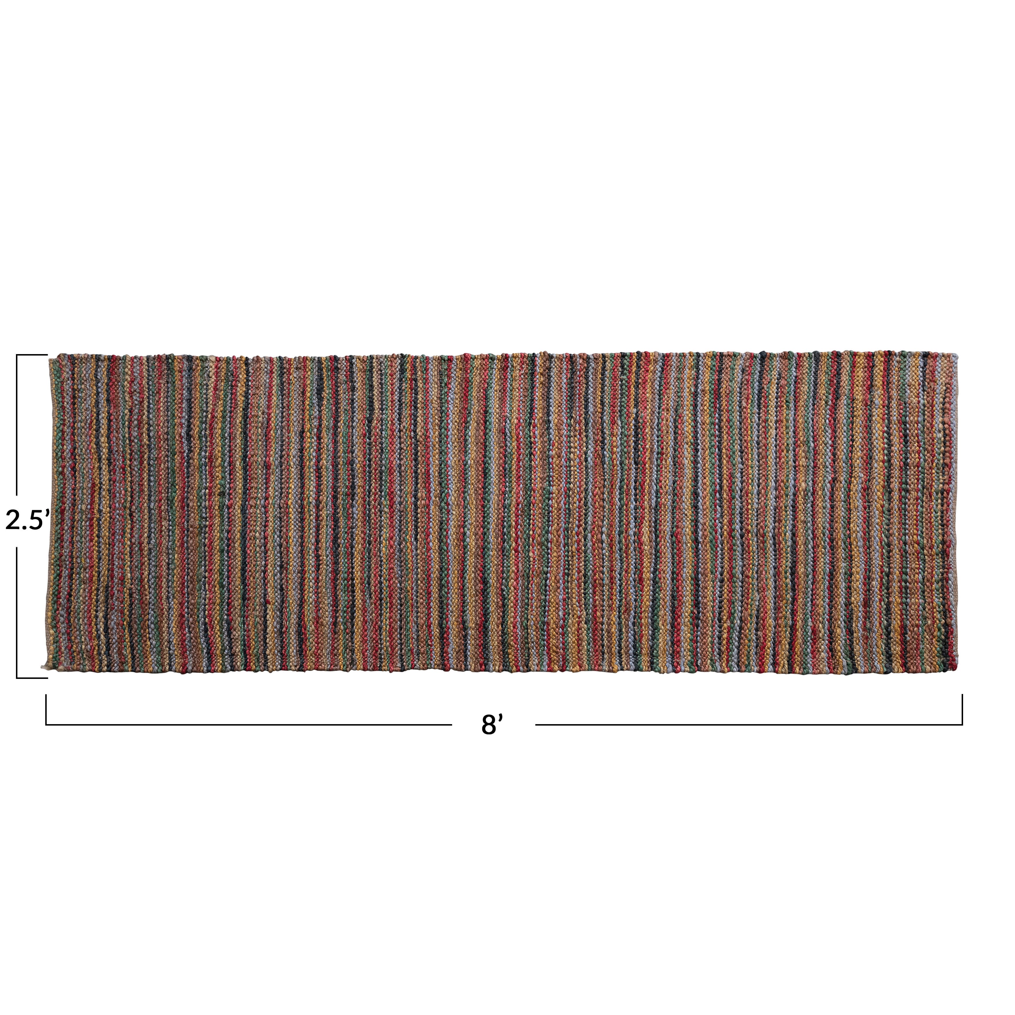 Multicolor Handwoven Cotton Striped Floor Runner, 8ft. x 2.5ft.