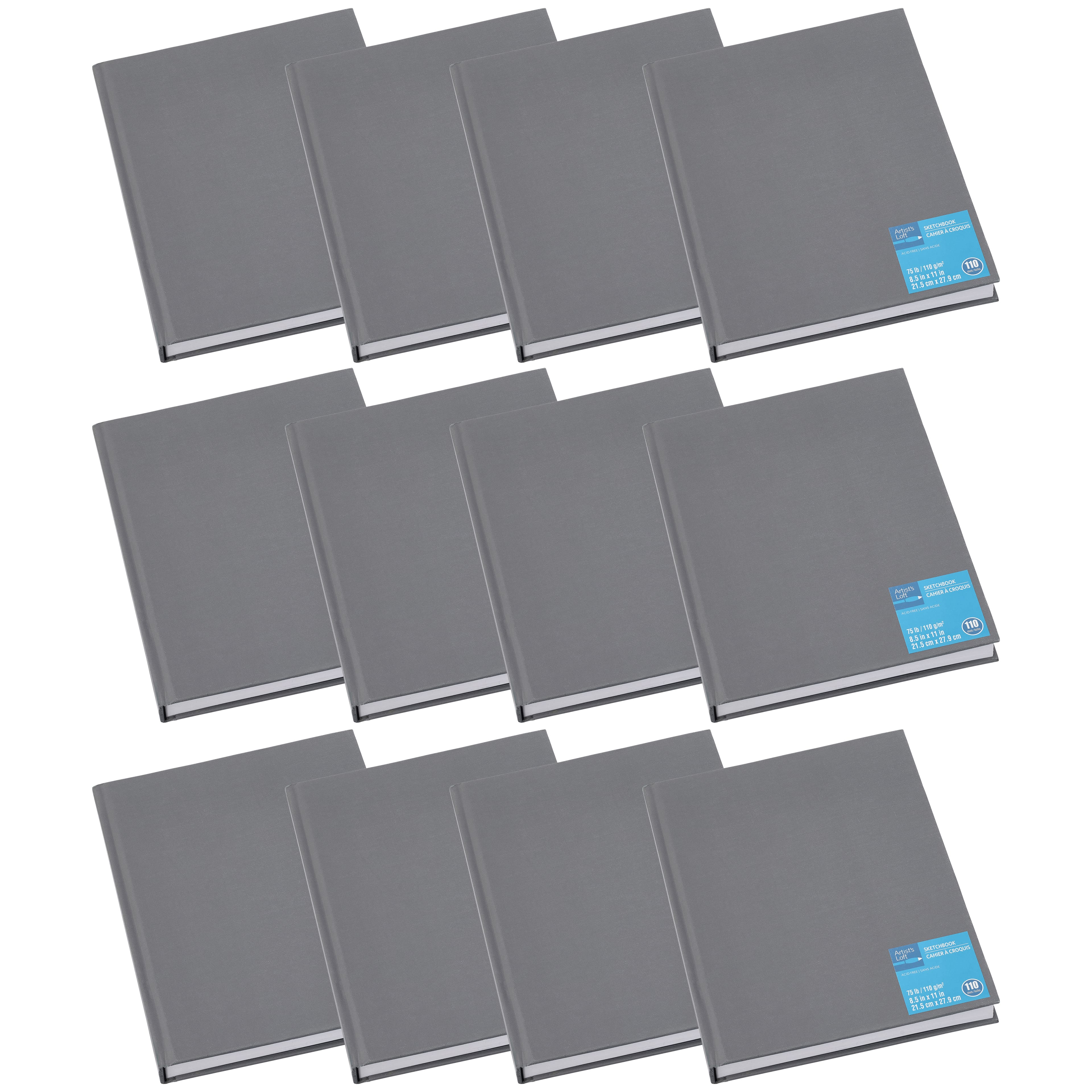 12 Pack: Gray Hardcover Sketchbook by Artist's Loft, 8.5 inch x 11 inch, Size: 11 x 1.2 x 8.5