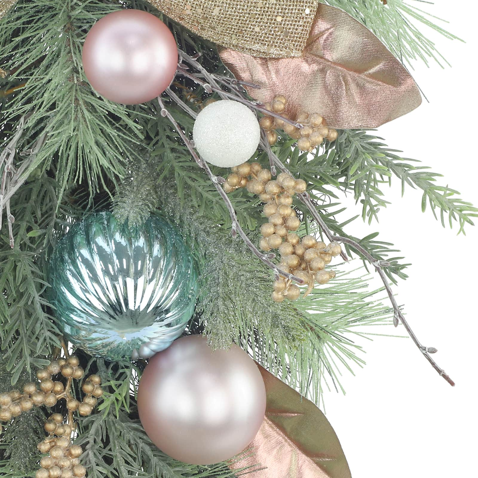 24&#x22; Pine Teardrop with Champagne Gold Bow &#x26; Ball Ornaments by Ashland&#xAE;