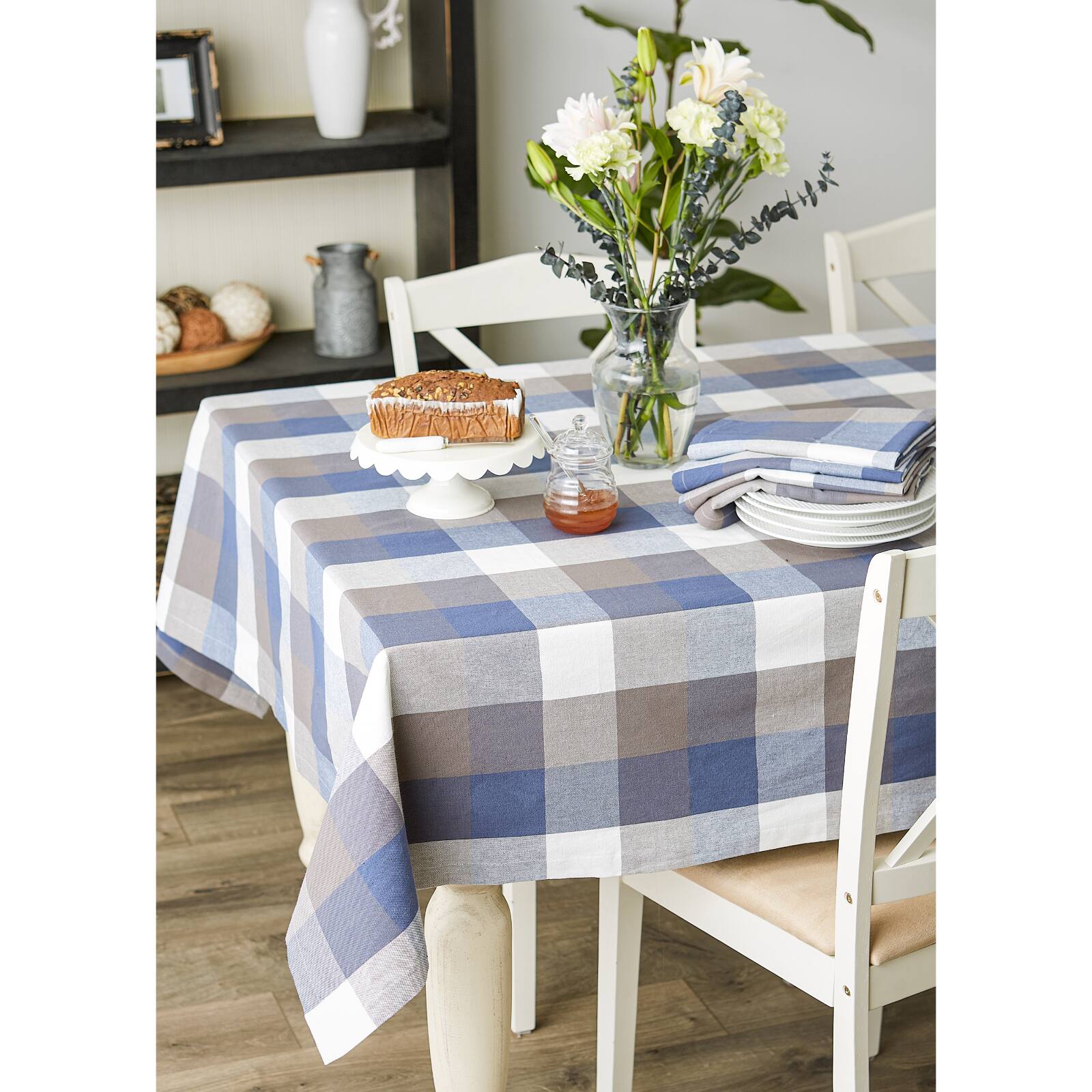 DII&#xAE; 84&#x22; Tri Color Check Tablecloth