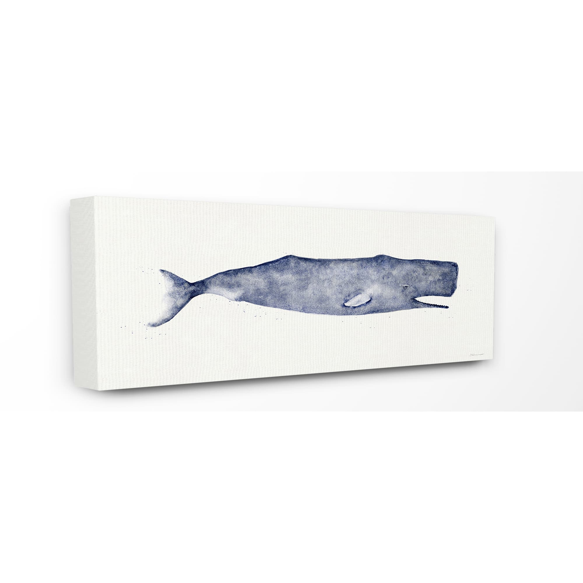Stupell Industries Classic Whale Watercolor Blue Illustration Canvas Wall Art