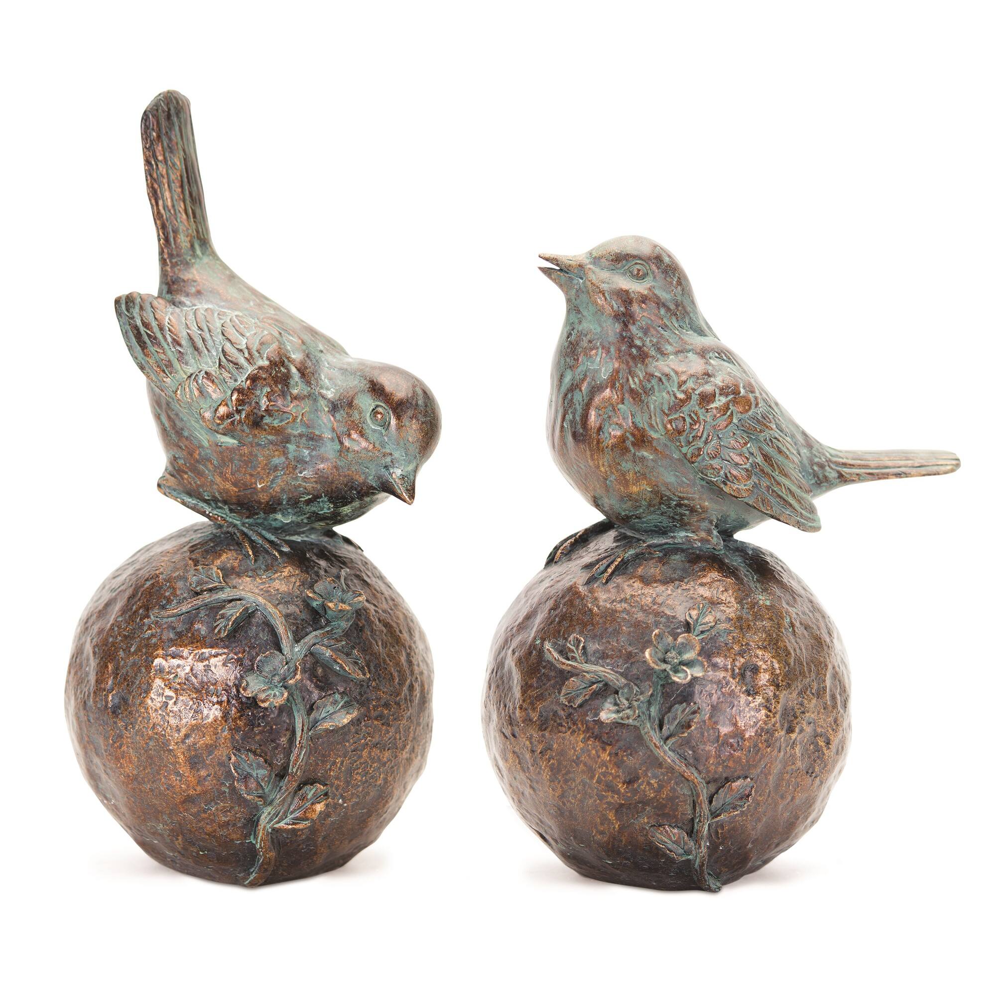 Bronze &#x26; Blue Bird on Orb Set, 8.5&#x22; &#x26; 10.5&#x22;
