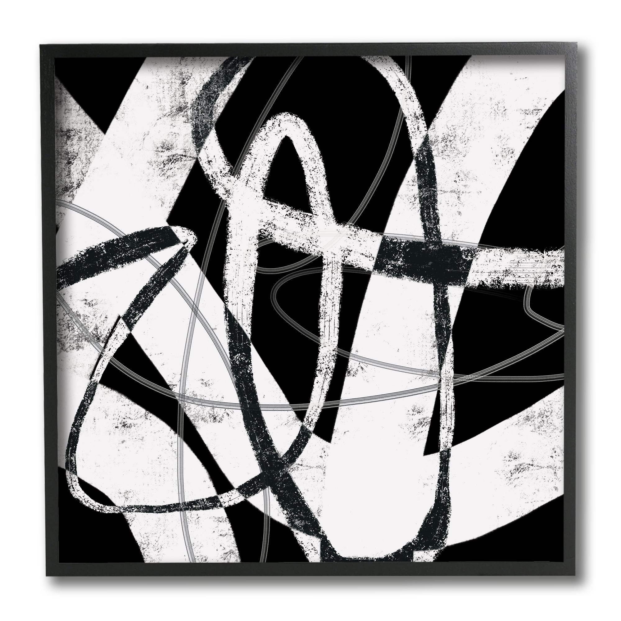 Stupell Industries Black and White Abstract Moving Paint Brush Strokes,12" x 12"