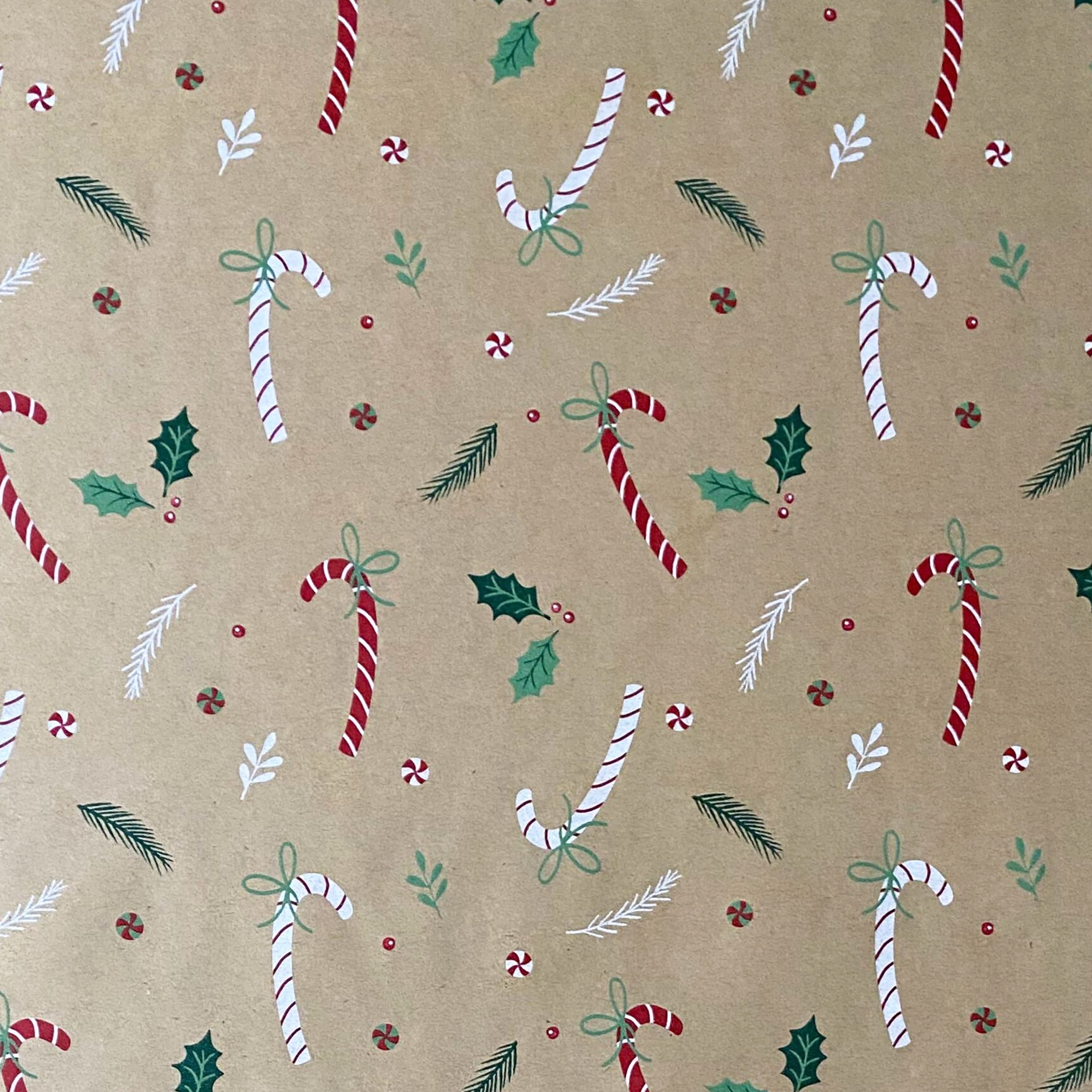 Kraft Candy Cane Kraft with Gnomes Premium Gift Wrap by Celebrate It™