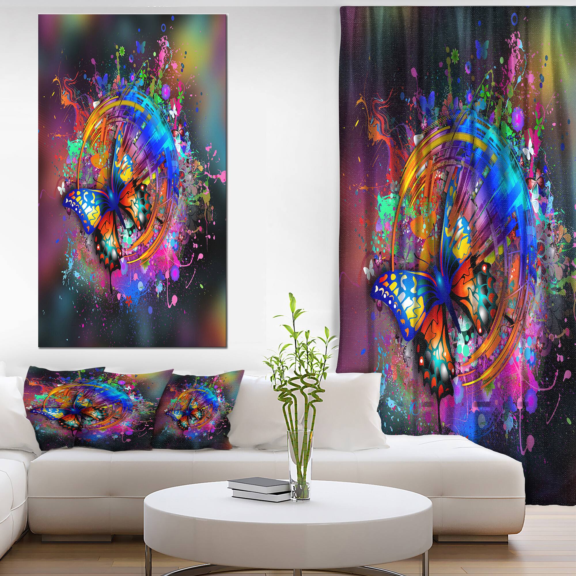 Designart - Butterfly over Abstract Background - Abstract Wall Art Canvas