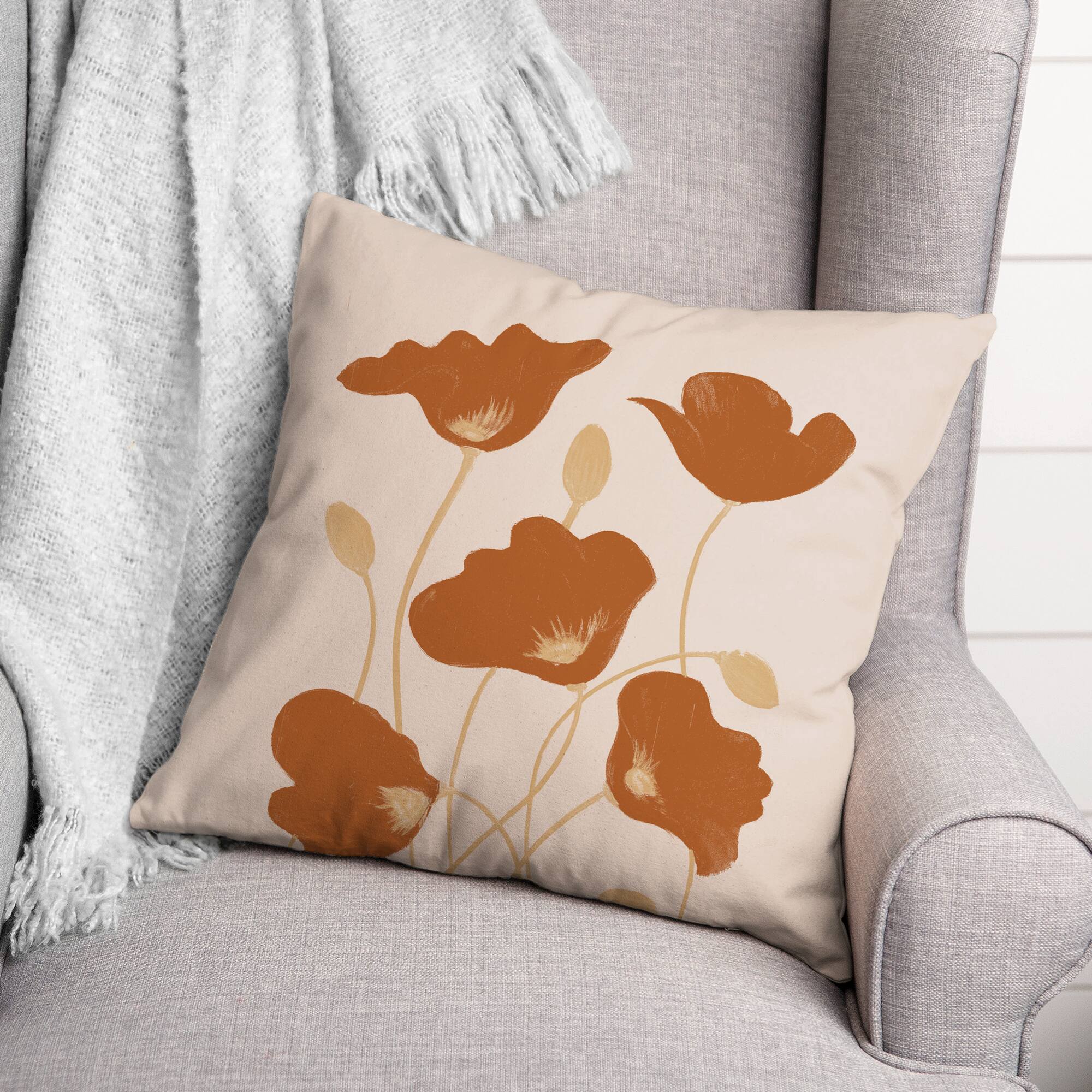 Orange Poppies Throw Pillow 18&#x22; x 18&#x22;