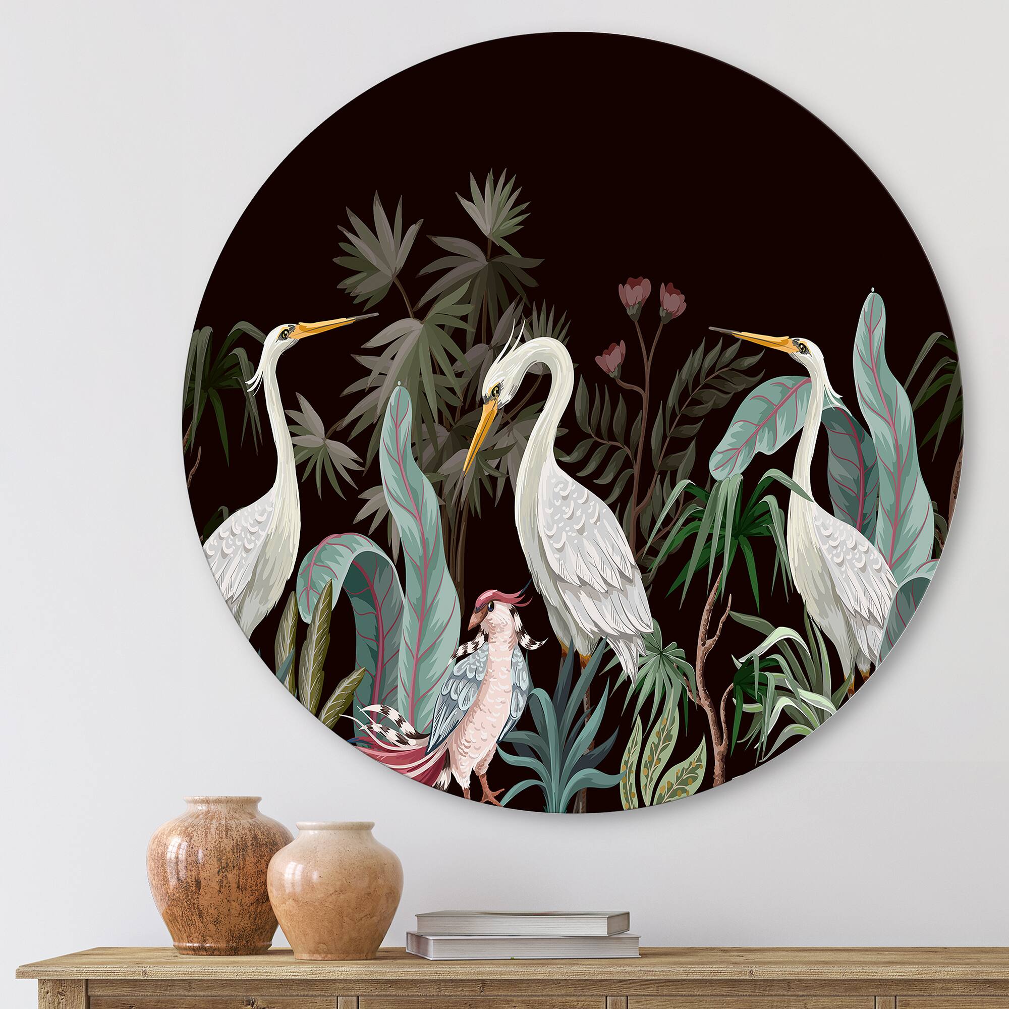 Designart - Chinoiserie With Birds and Peonies III - Traditional Metal Circle Wall Art