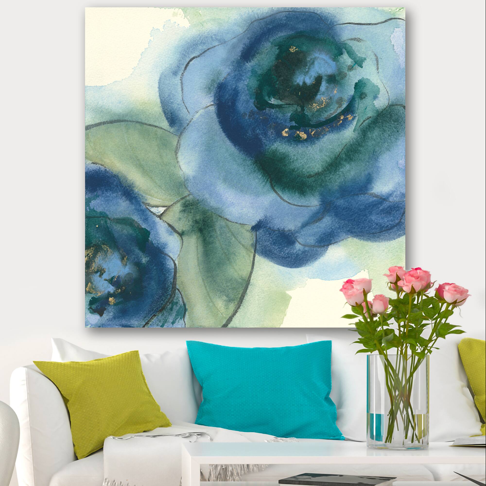 Designart - Blue Floral Poppies V - Cottage Canvas Art