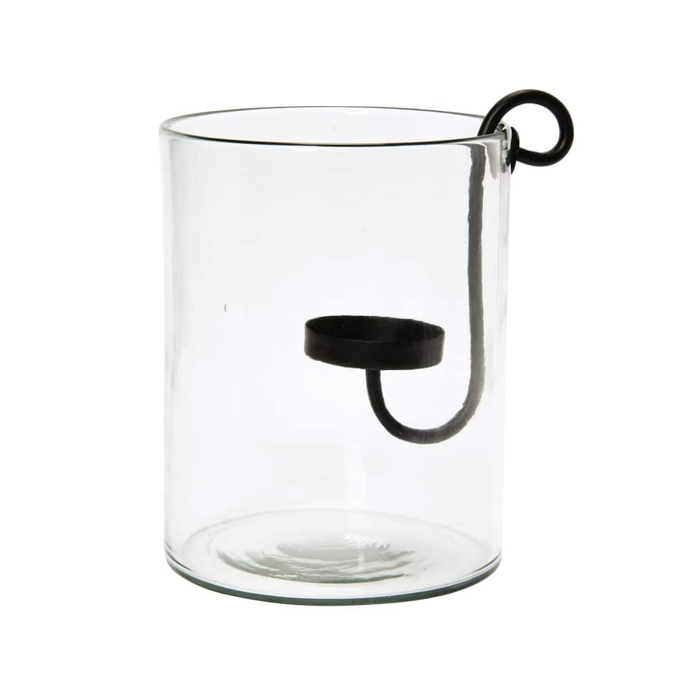 Hello Honey® 9.5" Black Glass Hurricane with Metal Candle Holder