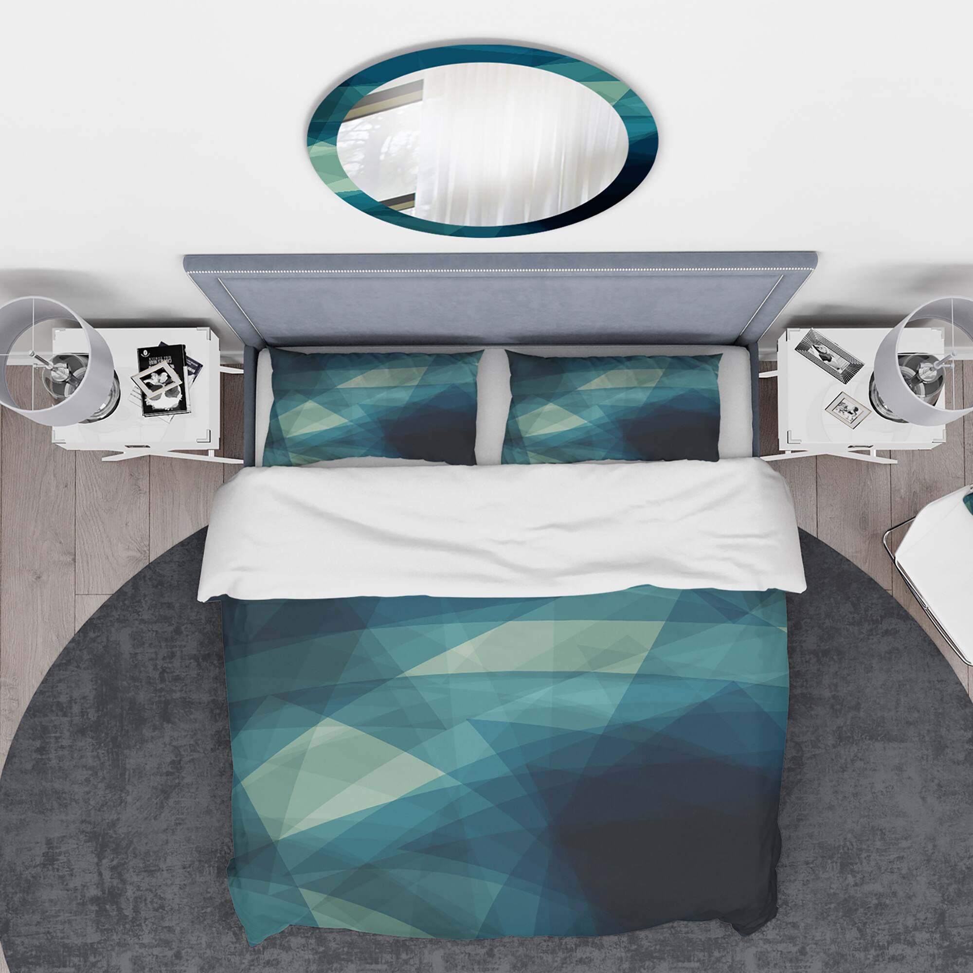 Designart &#x27;Abstract Geometric Shades of Blue&#x27; Modern &#x26; Contemporary Bedding Set - Duvet Cover &#x26; Shams