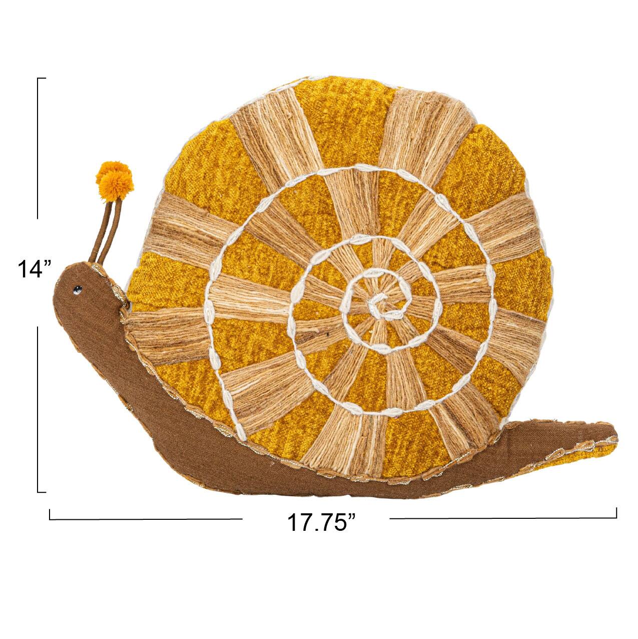 Hello Honey® 18" x 14" Mustard & Brown Hand-Woven Fabric Snail-Shaped Throw Pillow