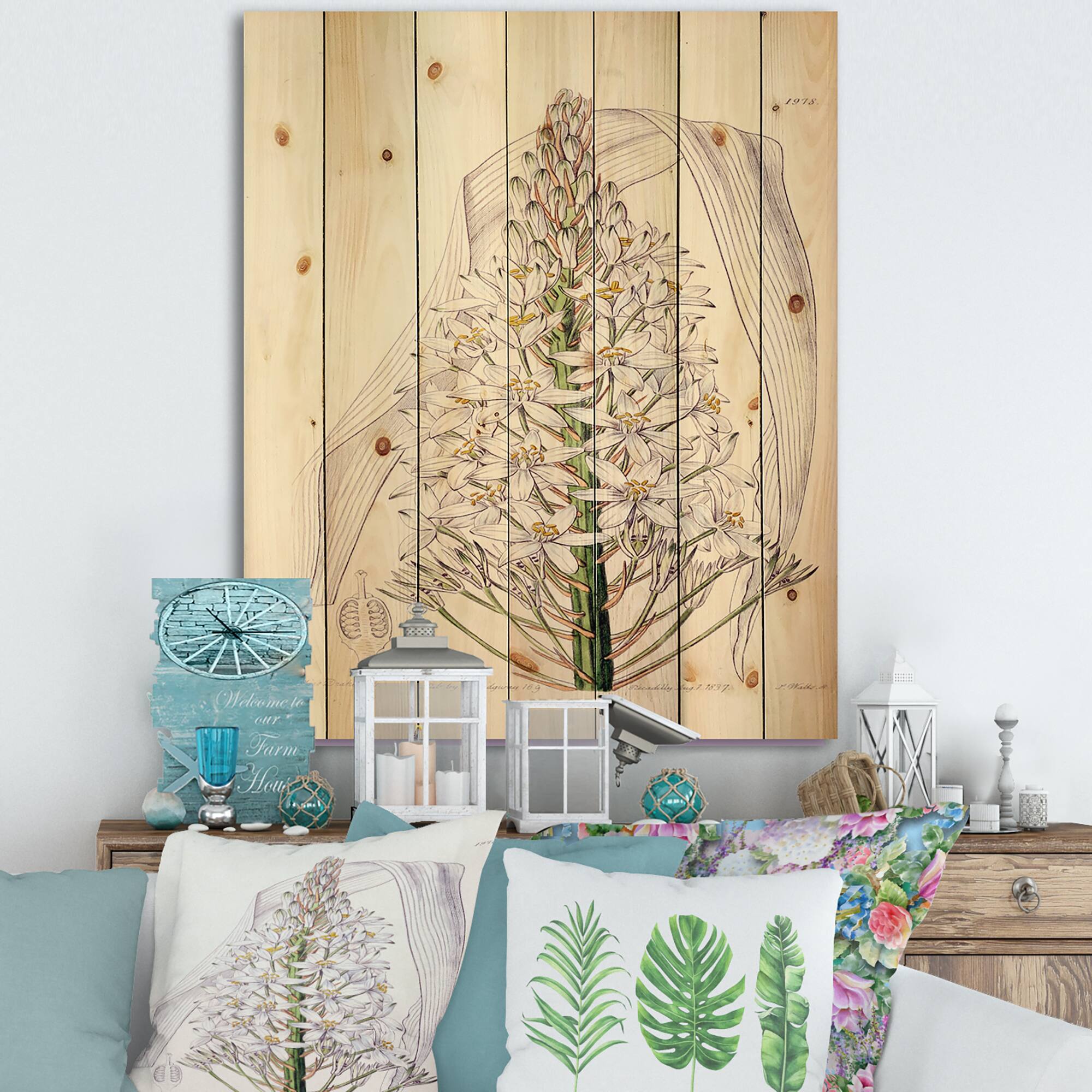 Designart - Vintage White Orchid I - Traditional Print on Natural Pine Wood