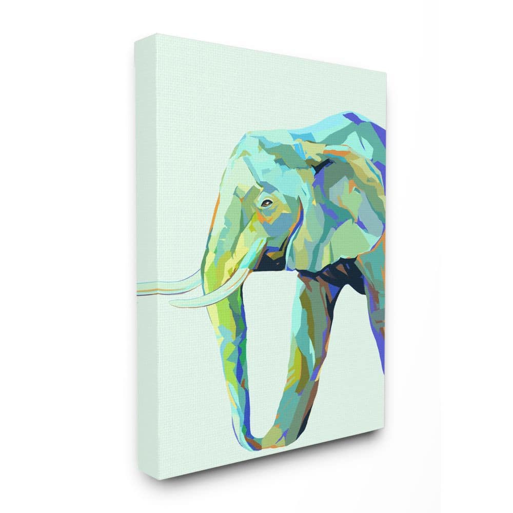 Stupell Industries Elephant Abstract Shapes Blue Green Animal Design Canvas Wall Art
