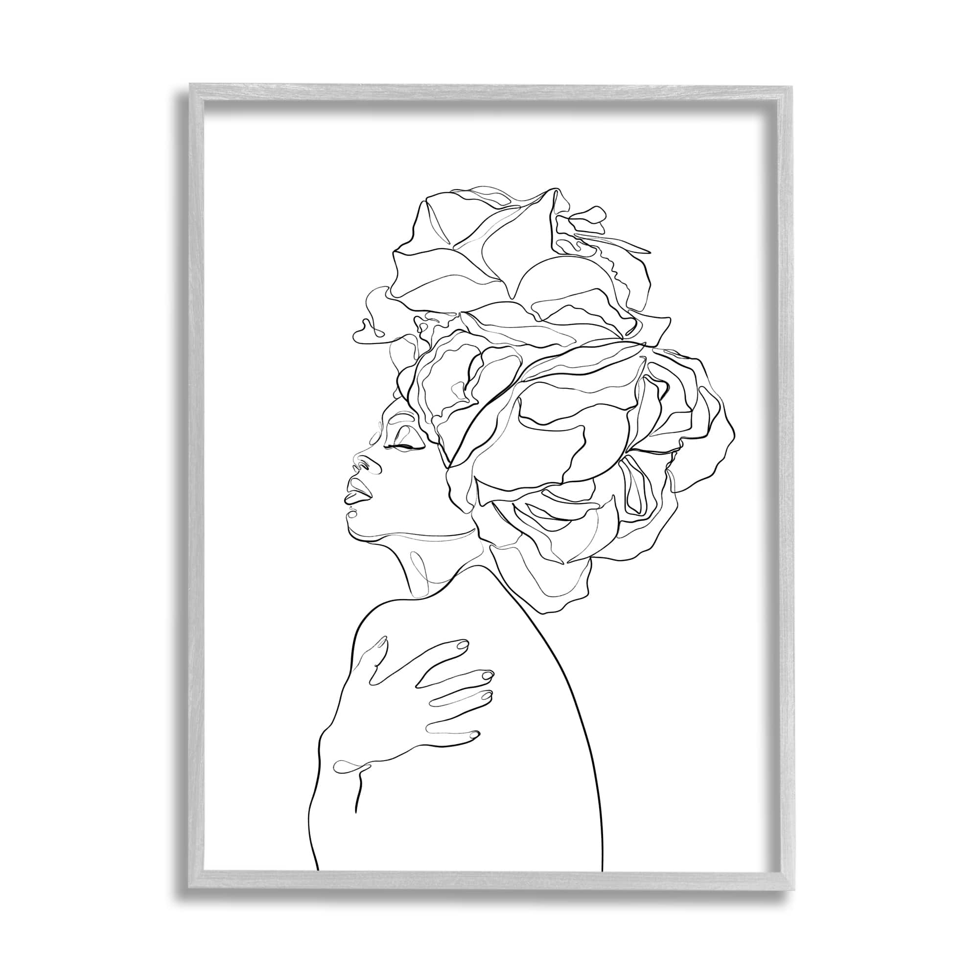 Stupell Industries Woman Slouching with Headwrap Minimalism Linework in Gray Frame Wall Art