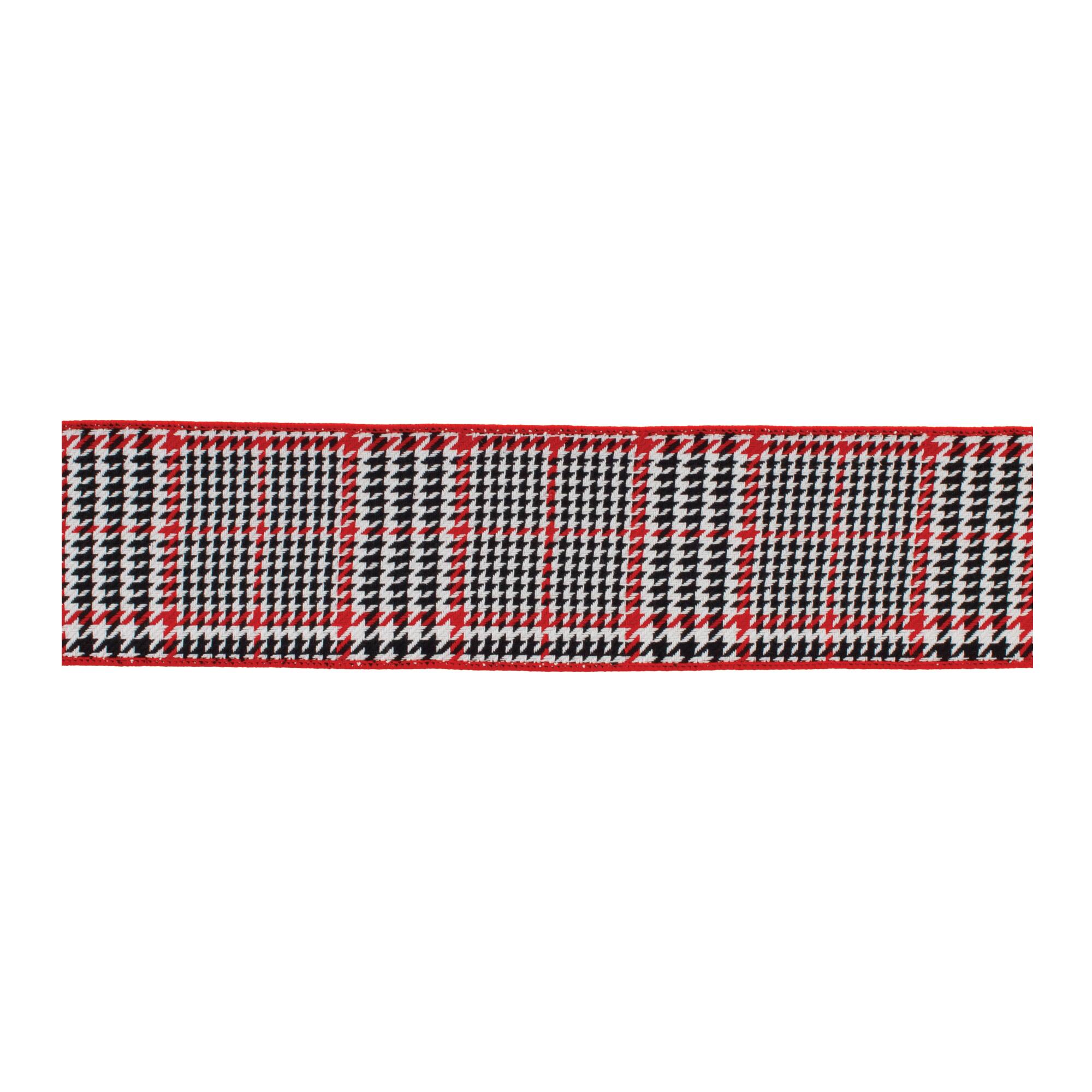4" x 10yd. Red & Black Wired Houndstooth Plaid Cotton Ribbon