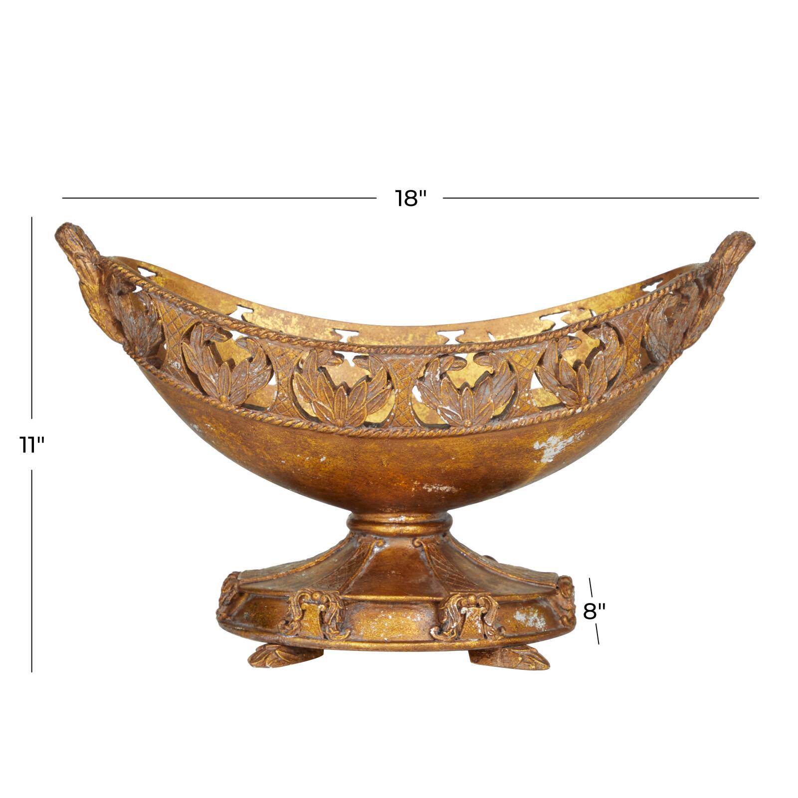 Bronze Polystone Traditional Decorative Bowl, 11&#x22; x 18&#x22; x 8&#x22;