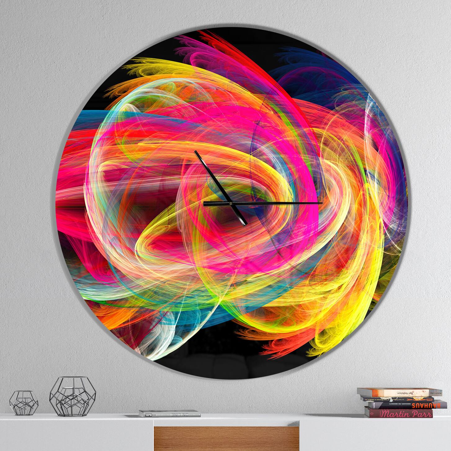 Designart &#x27;Colorful Thick Strokes In Black Modern Wall Clock