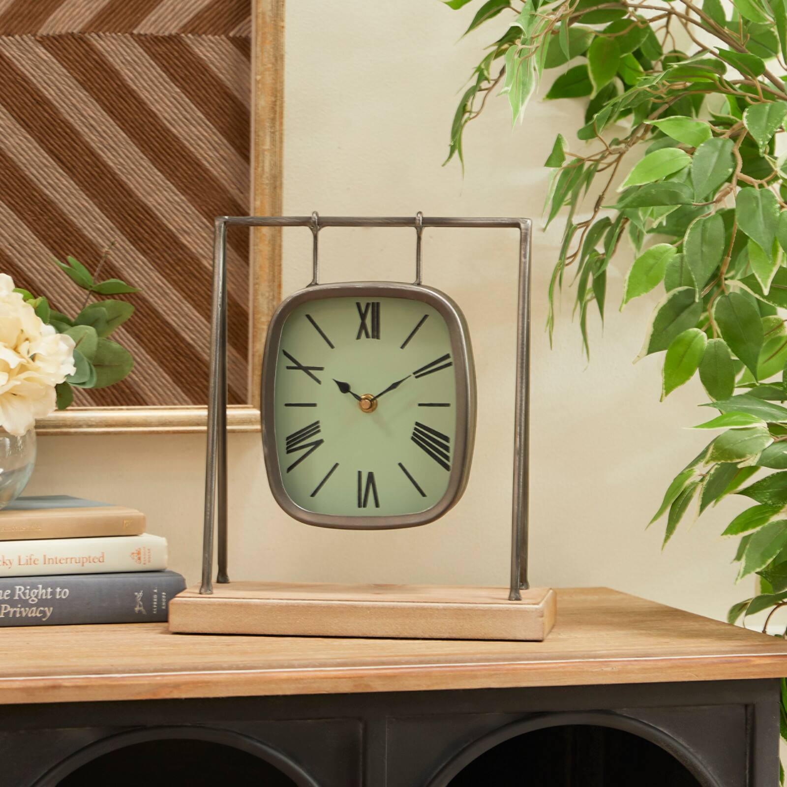 12&#x22; Gray Wood Farmhouse Swing Clock