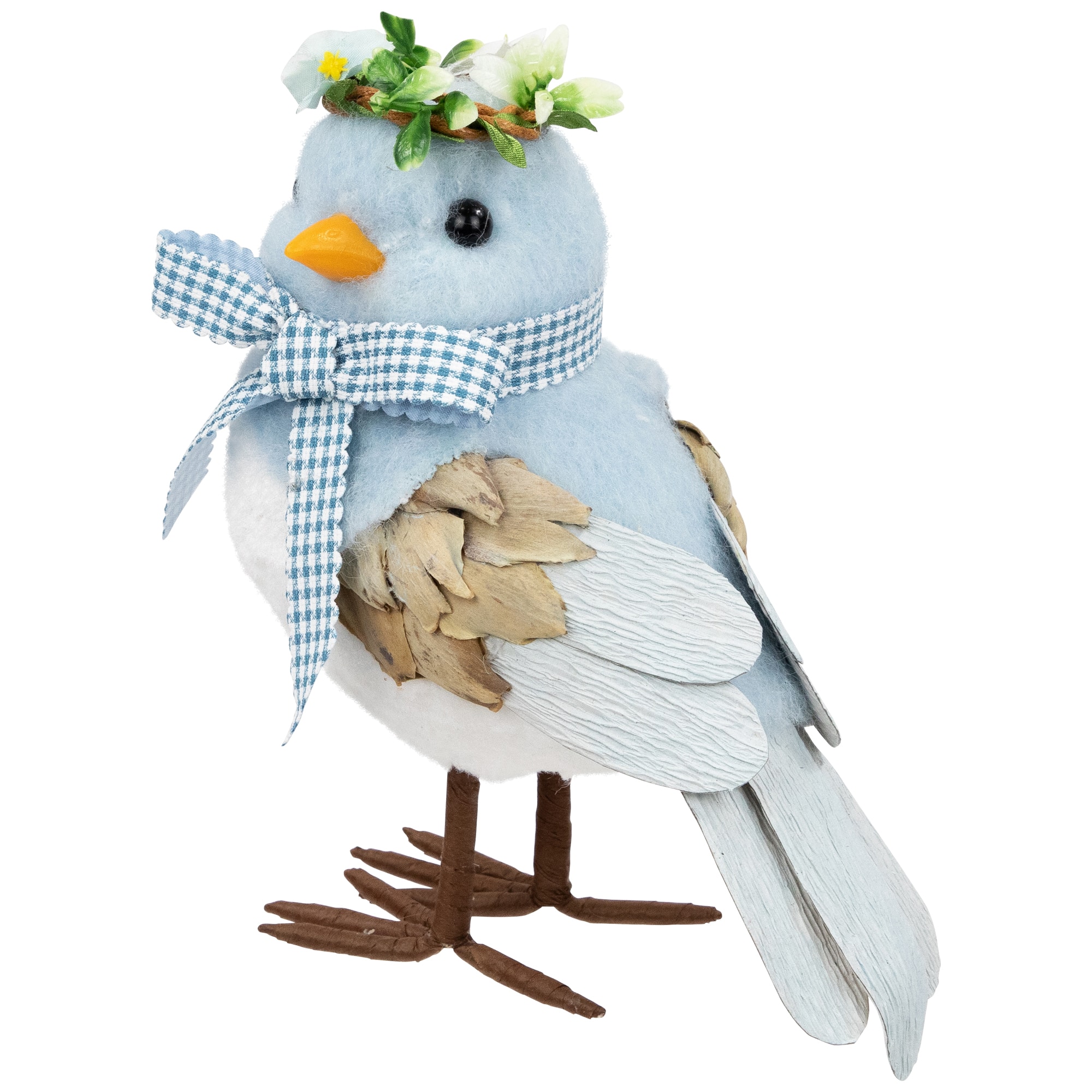 7.25&#x22; Blue Plush Easter Bluebird Accent with Gingham Bow