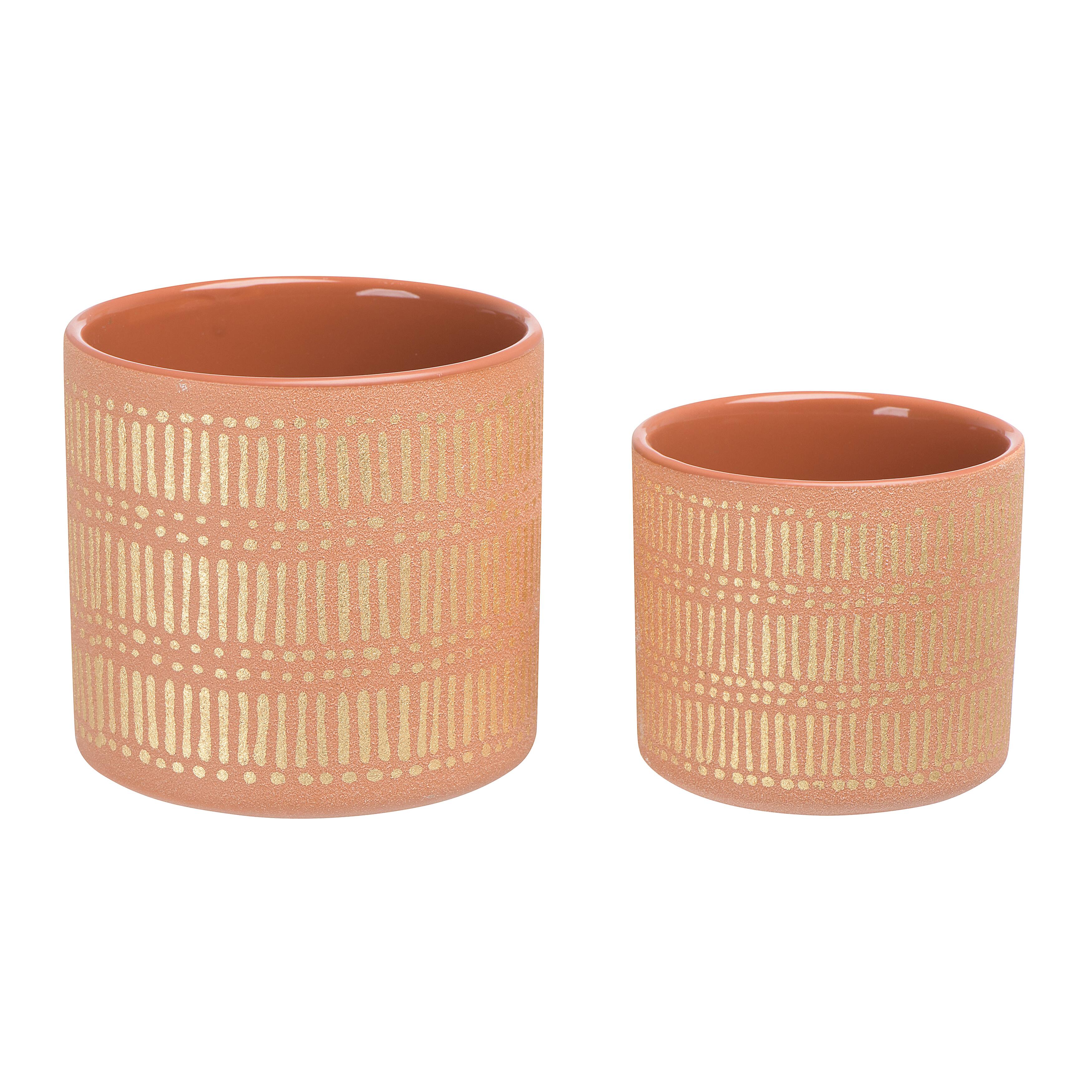 Coral Stoneware Pots with Gold Pattern Set