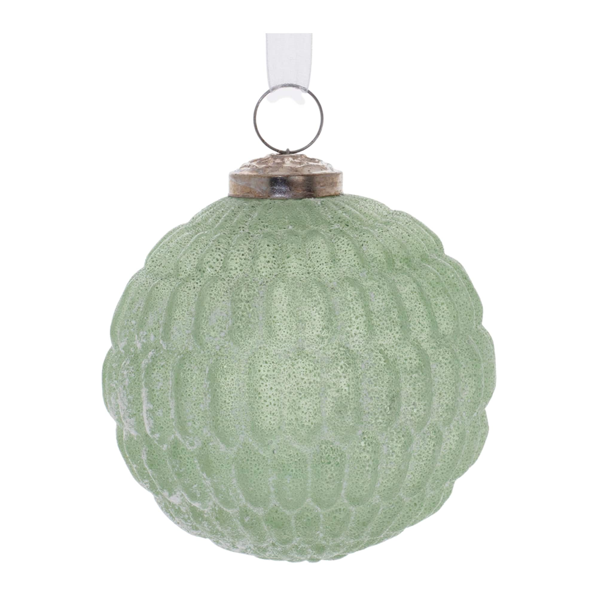 4&#x22; Green Frosted Glass Ball Ornaments Set