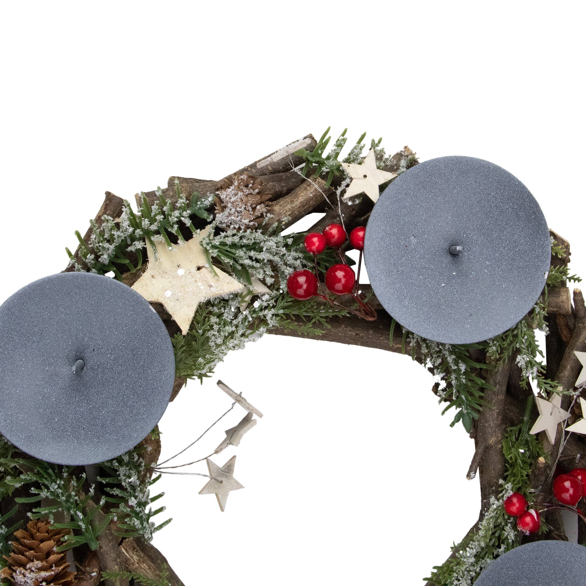 12" Pinecones & Berries with Stars Christmas Votive Candle Holder
