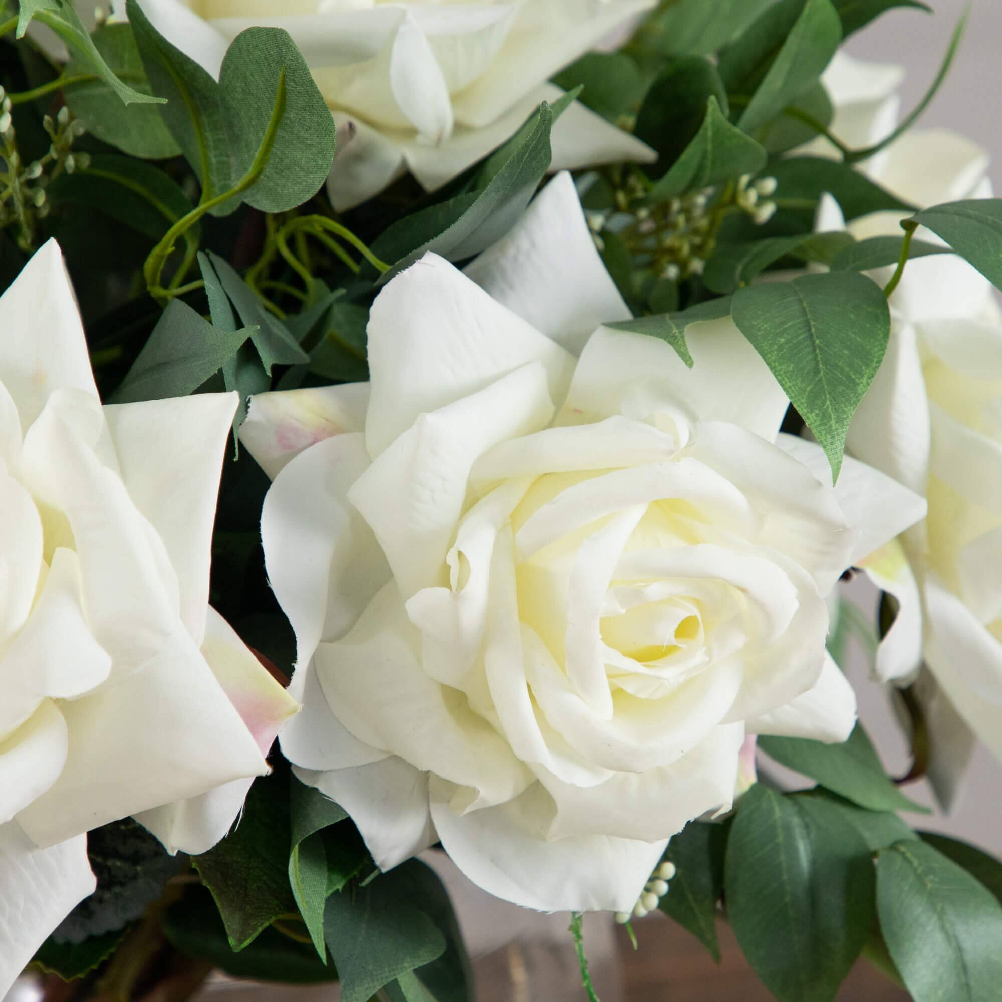 Wedding Collection 16in. Artificial Roses and Mixed Greens Arrangement in Glass Vase