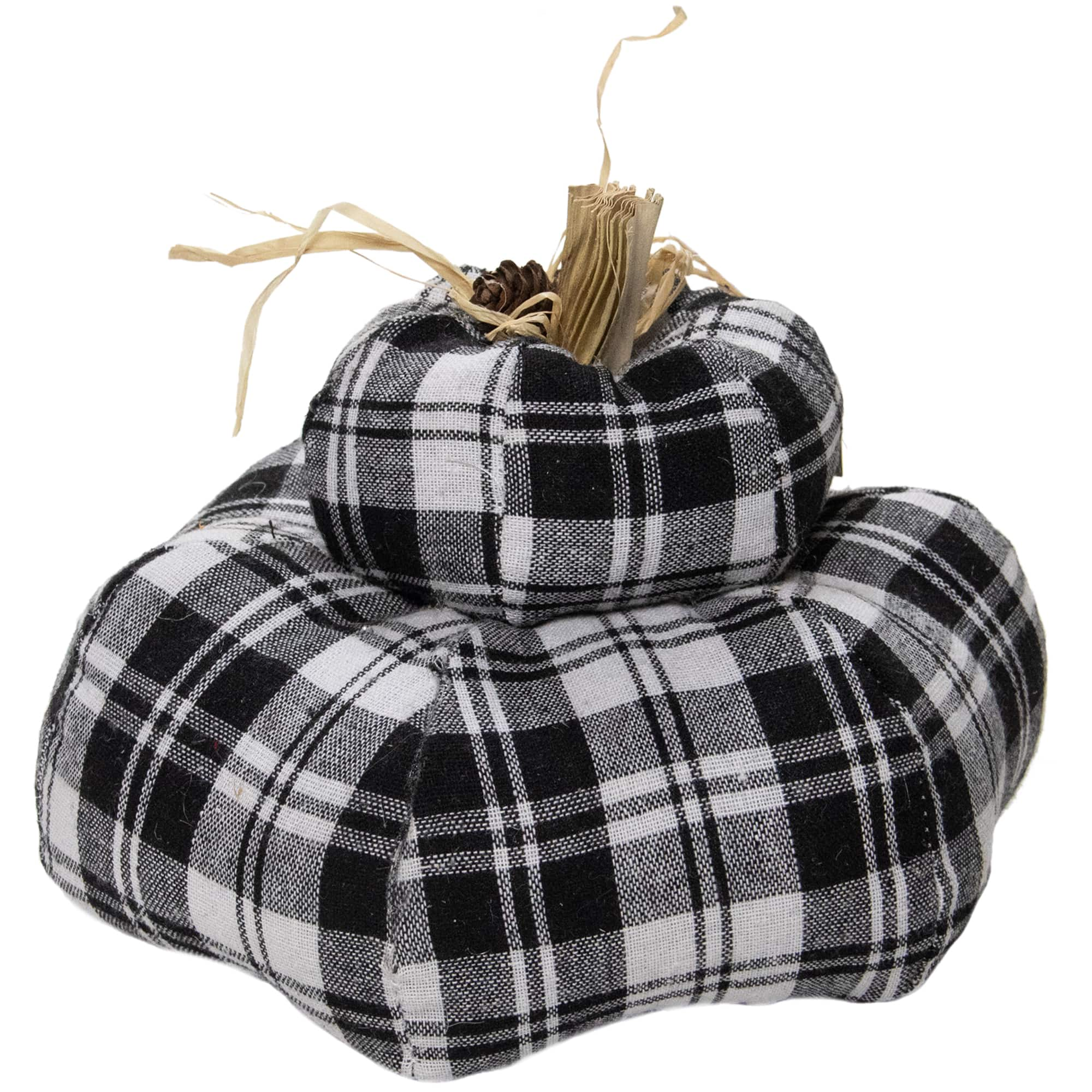 5.5&#x22; Black &#x26; White Plaid Stacked Fall Harvest Tabletop Pumpkin