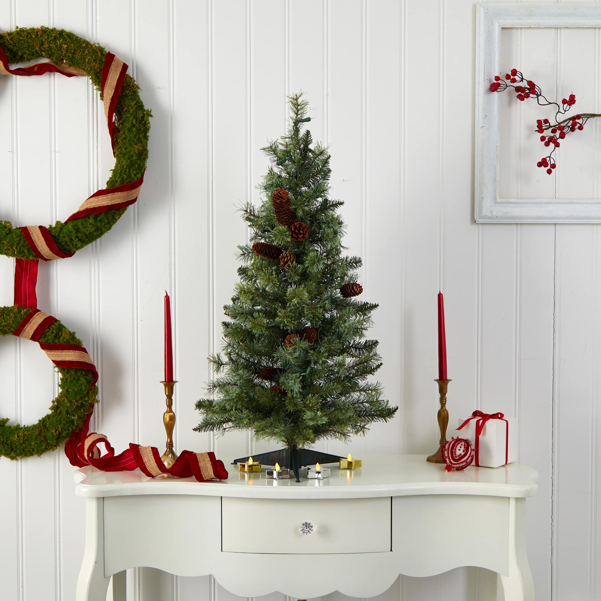 3ft. Pre-Lit Artificial Christmas Tree with Pinecones, Clear Lights